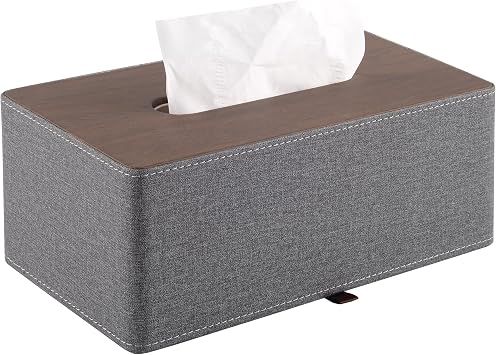 High-end Leather Tissue Box Holder Two Color Matching,Rounded Rectangle Napkin Pumping Paper Case Dispenser, Facial for Home Bathroom Dresser Office Automotive Decoration Gray