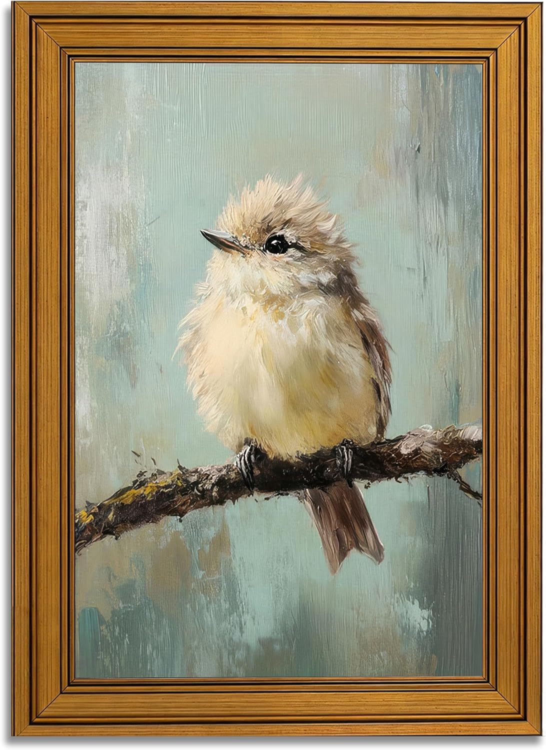 Vintage Gold Framed Bird Canvas Wall Art, Bird Beige Sparrow Painting Picture Wall Decor, Sparrow on Branch Posters Prints Artwork for Living Room, Bedroom, Kitchen, Home Decoration 12x16in