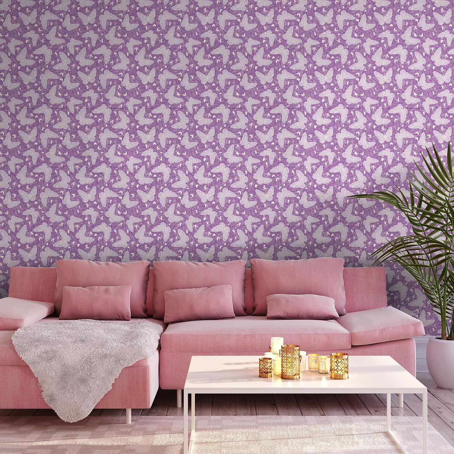 Purple Butterfly Floral Wallpaper Peel and Stick Romantic Elegant Violet Wallpaper for Bedroom Girls Room Decorative Butterfly Contact Paper for Cabinet 12"x118" Self Adhesive Wall Paper