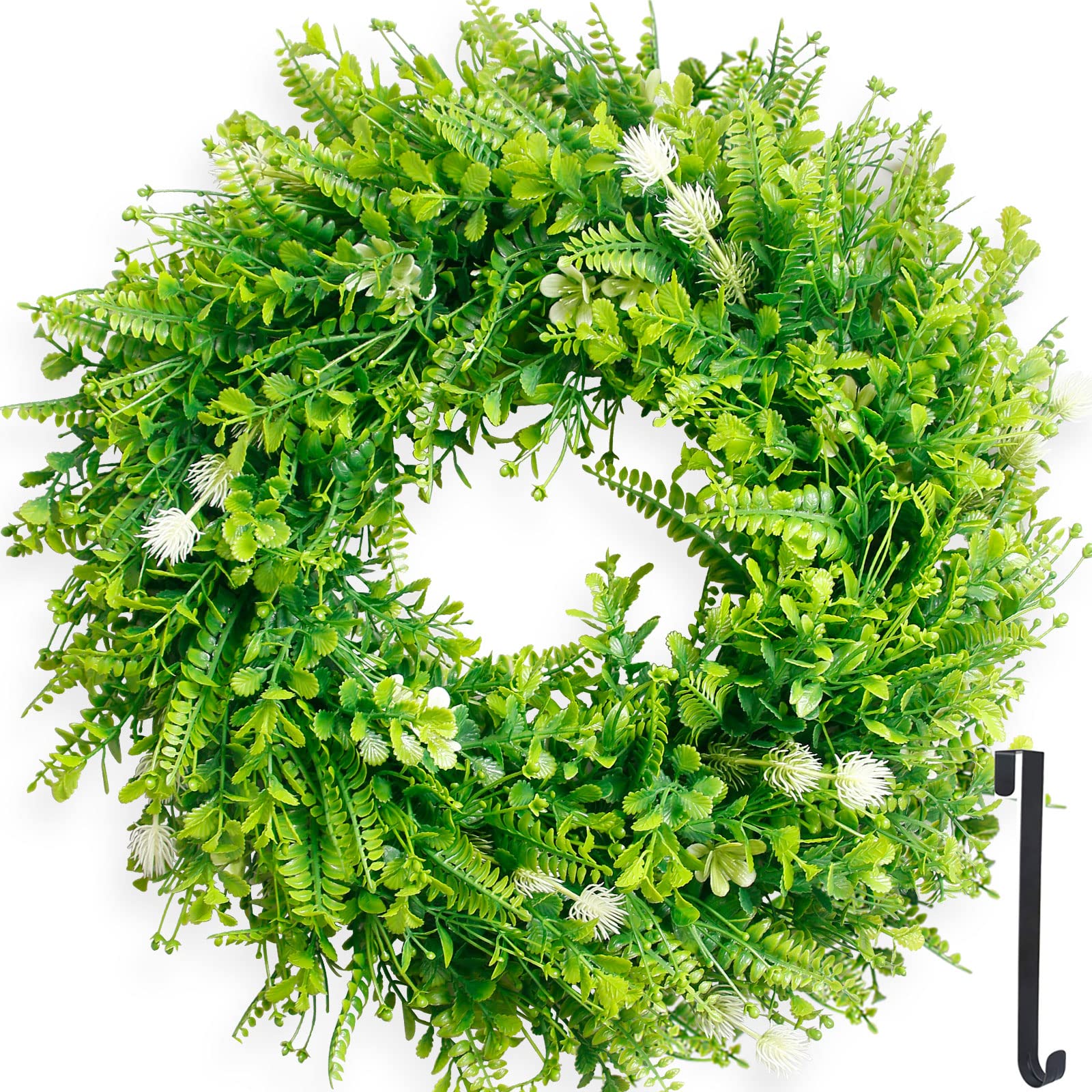 Wreaths for Front Door- Door Wreath Green Leaves. Decorations Wreaths with Hanger, Greenery Artificial Wreath Welcome Spring Decorations for Home Outdoor Window Front Porch. ( Case 4 pieces )