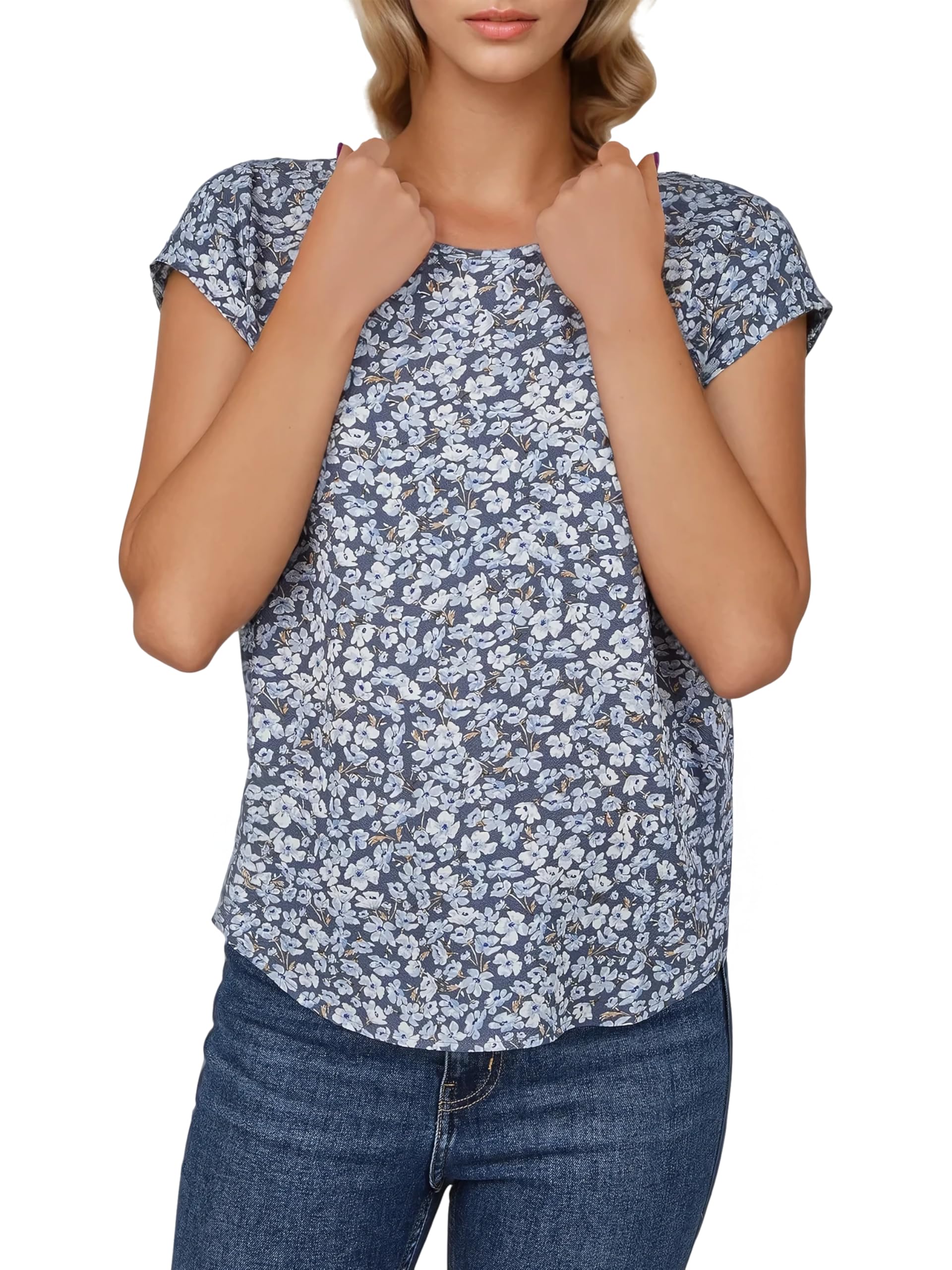 ONLY OnLVIC Lot de 2 t-shirts basiques pour femme Col rond Coupe droite Chemisier à manches courtes Fermeture éclair Motif été Noir Vert Rose Bleu 34 36 38 40 42 44, Vintage Indigo (15284243), 40