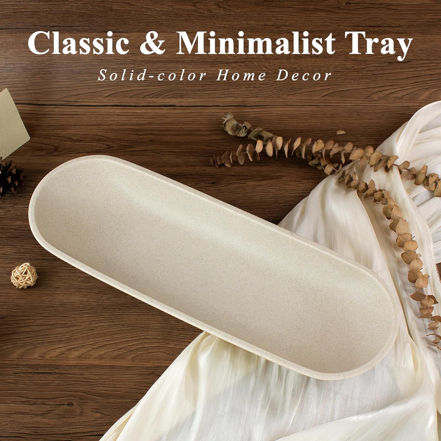 Enhanced Long Large Decorative Bowl for Home Decor - Long Dough Bowl for Table Centerpieces 17.72"W x 2.24"H - Beige Minimalist Design Dough Decor Bowl for Coffee Table, Dining Table Centerpiece - Image 2