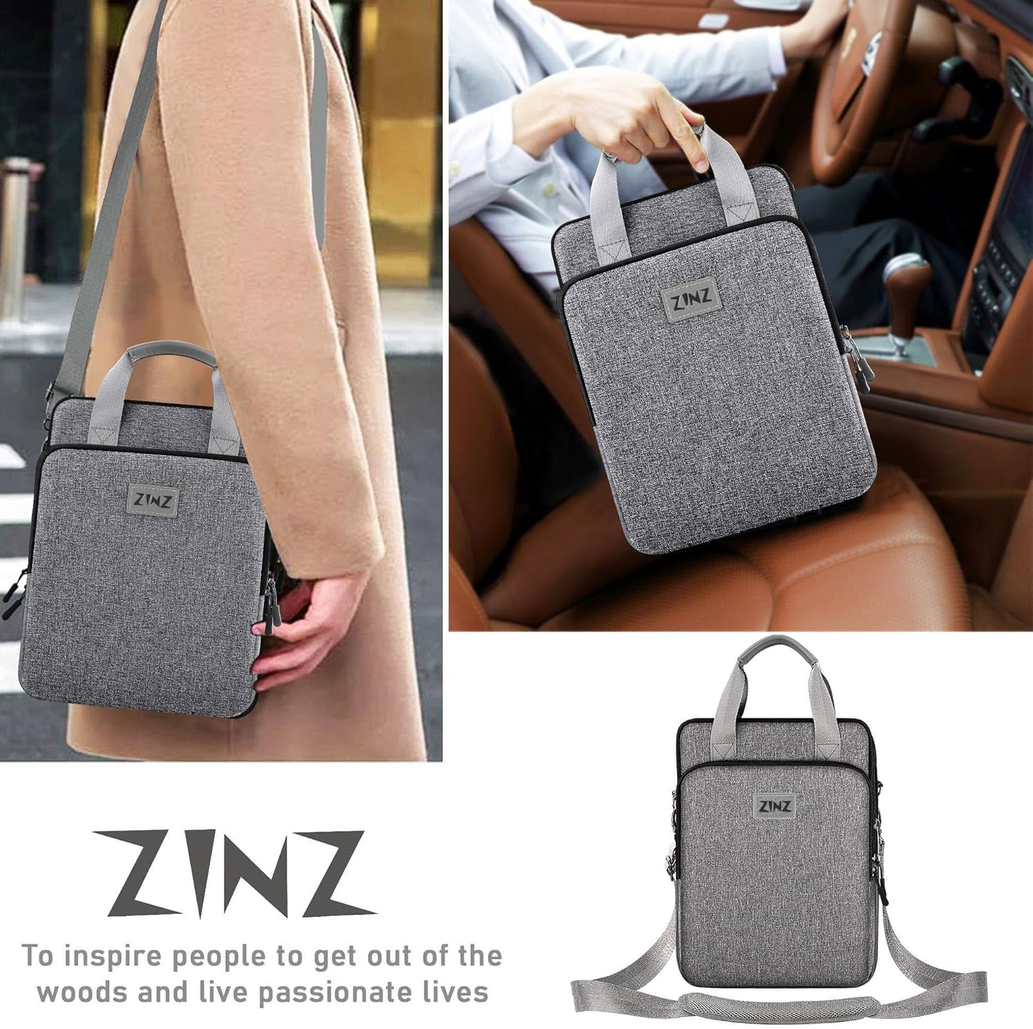 ZINZ Laptop Shoulder Bag 12.3-13 inch Case Sleeve, Expandable Handbag with Valuables Compartment Compatible with MacBook Air/Pro/Neo 13", iPad 12.9"/13"/11", Shockproof,Gray-Black edge