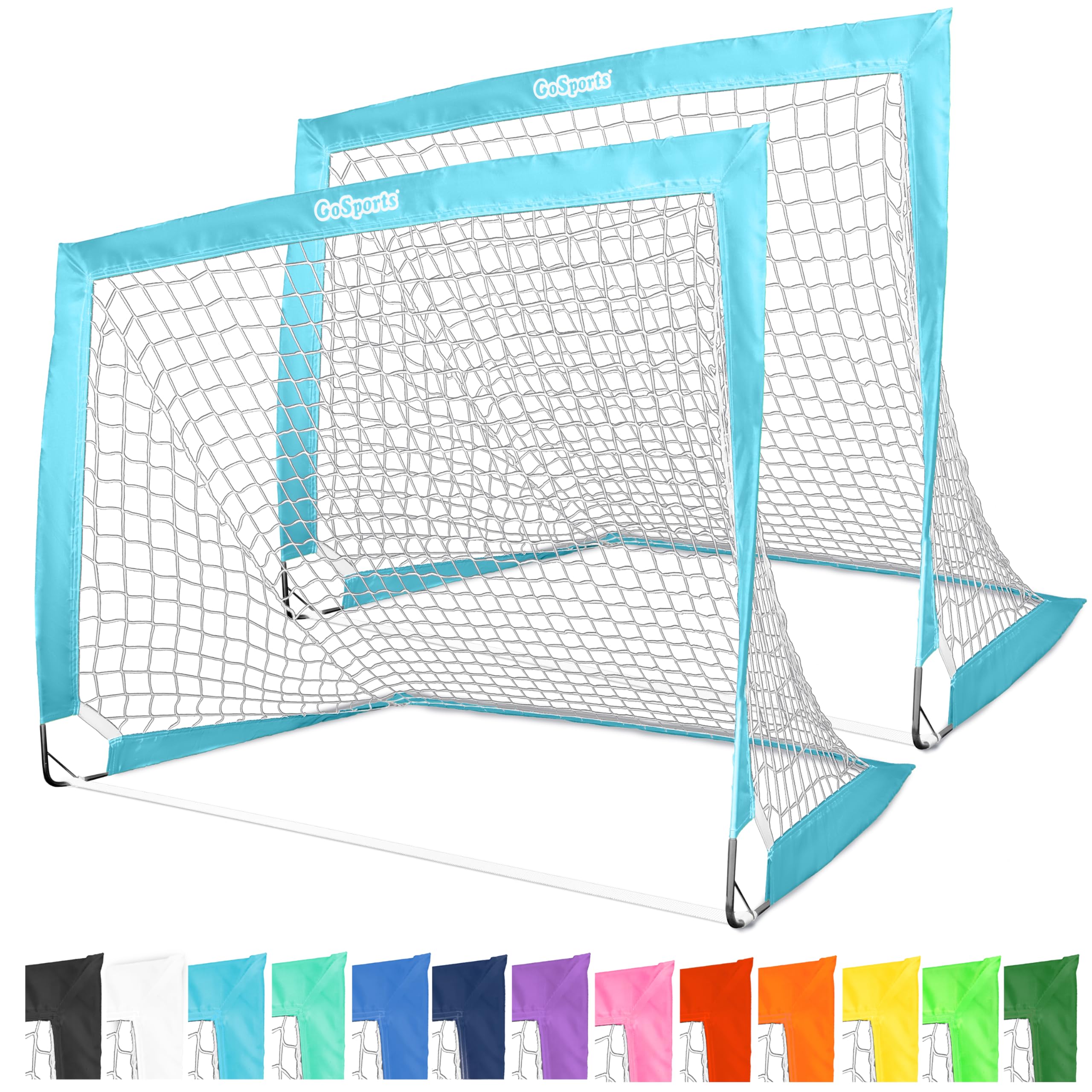 GoSports 4 x 3 ft Portable Soccer Goals for Kids - 13 Colors - Set of 2 Team Tone Pop Up Nets for Backyard