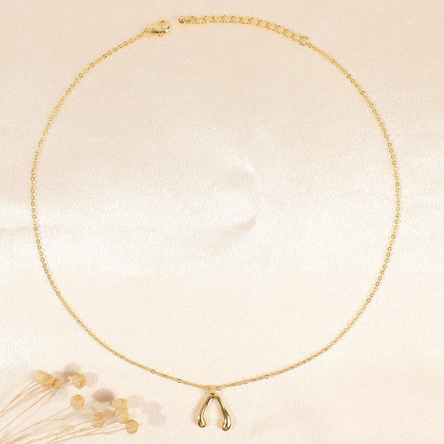 Gold Wishbone Pendant Necklace for Women 14K Gold Plated Classic Wish Bone Pendant Choker Necklace Simple Wishbone Charm Necklace Good Luck Adjustable Chain Trendy Birthday Jewelry Gift for Women - Image 5