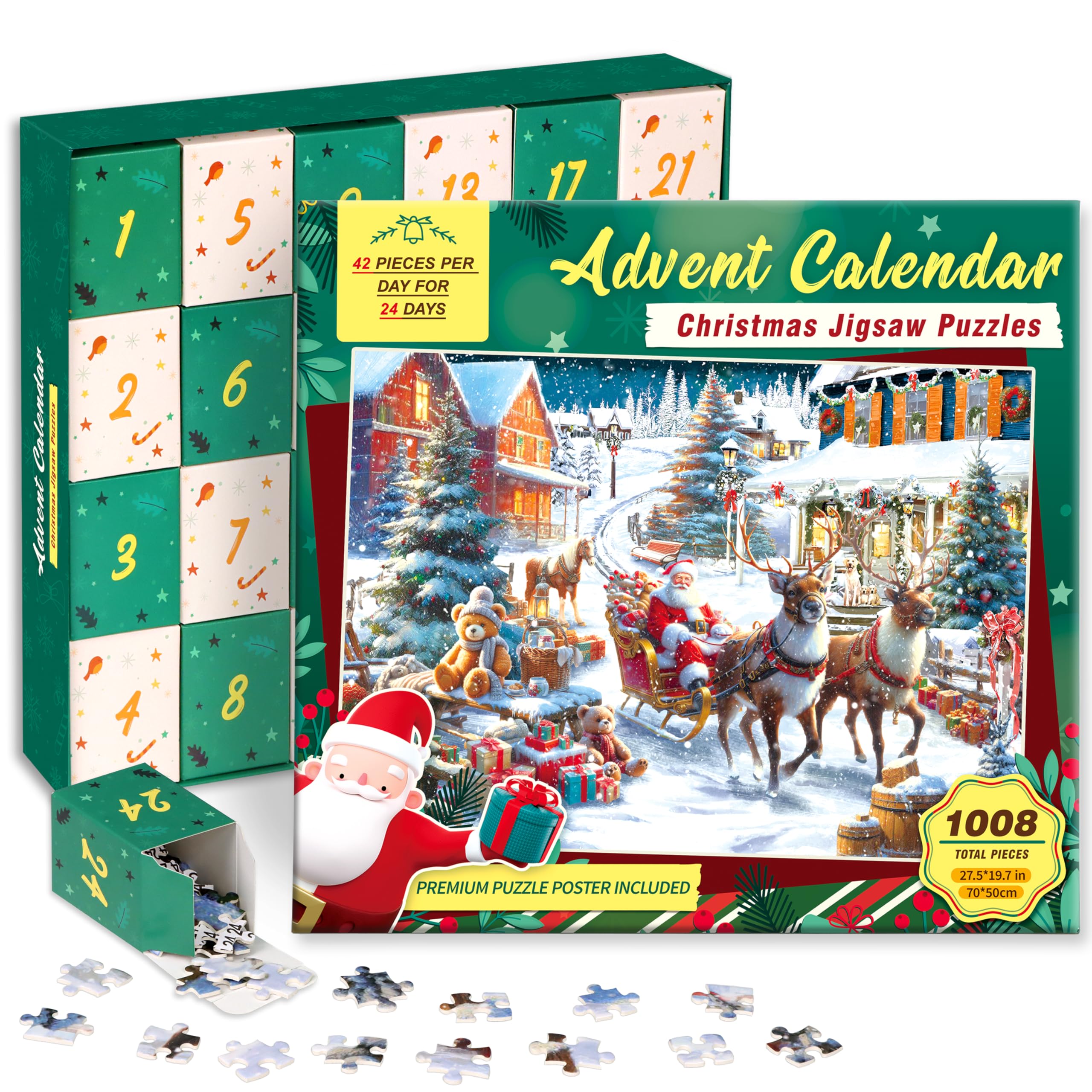 Advent Calendar 2025 Puzzles for Adults and Kids - 1008 Pieces Christmas Village Advent Calendar Countdown to Christmas Puzzle, 24 Boxes Jigsaw Puzzles Christmas Decor Christmas Gifts Ideas