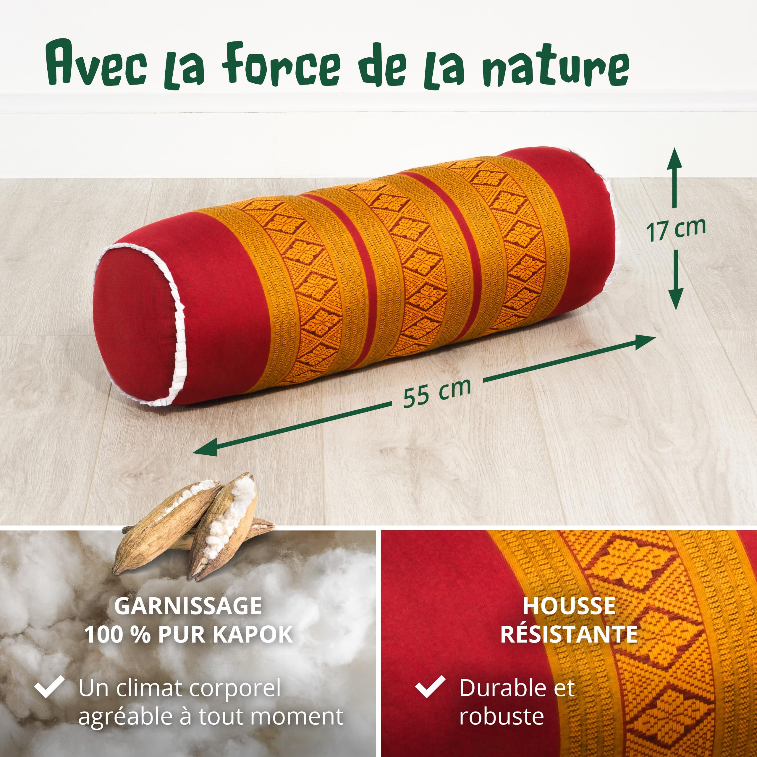 Livasia Rouleau cale-Nuque Ultra Long Coussin Appui-Nuque - Ø 17x56cm - Coussin cale-Nuque, Sofa, Coussin relève-Jambes en kapok, Accoudoir Meubles palettes, Jardin Balcon, Fait Main