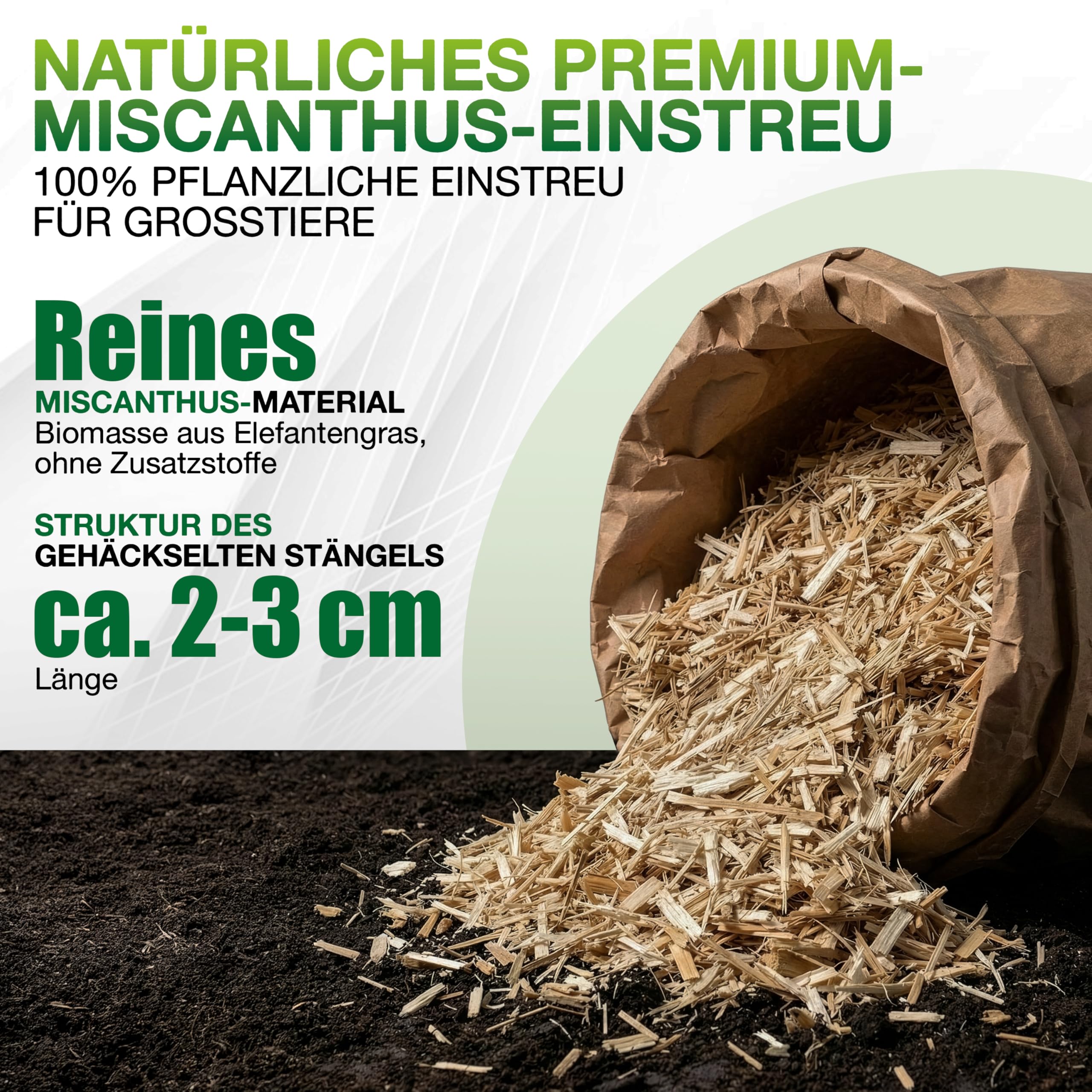 Jumbogras® Großtier- Pferdeeinstreu aus Miscanthus|Elefantengras|Chinagras-Häcksel, Streu statt Stroh, Holz, Sägespäne, Pellets in Box|Stall|Paddock Mist-frei (10 x 24 kg Vorratspack)