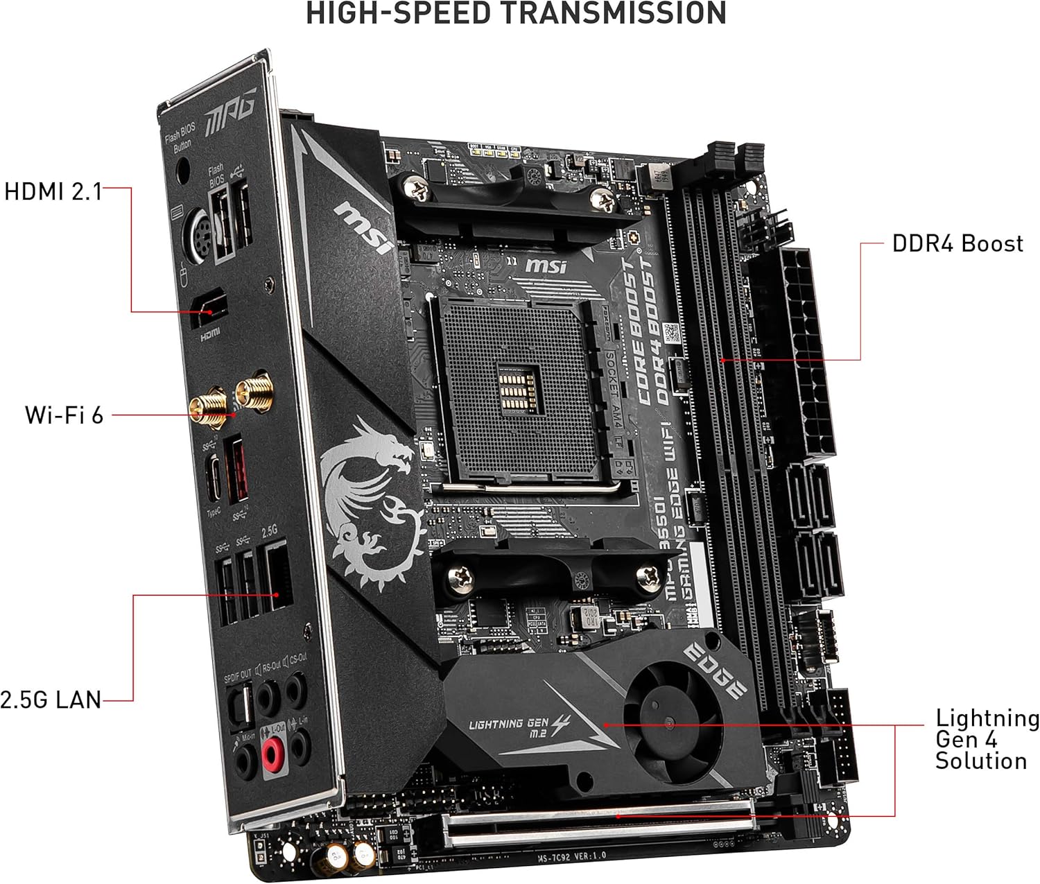 Best Cyber Monday 🔥 MSI MPG B550I Gaming Edge WiFi Gaming Motherboard (AMD AM4, DDR4, PCIe 4.0, SATA 6Gb/s, M.2, USB 3.2 Gen 2, AX Wi-Fi 6, HDMI, Mini-ITX)