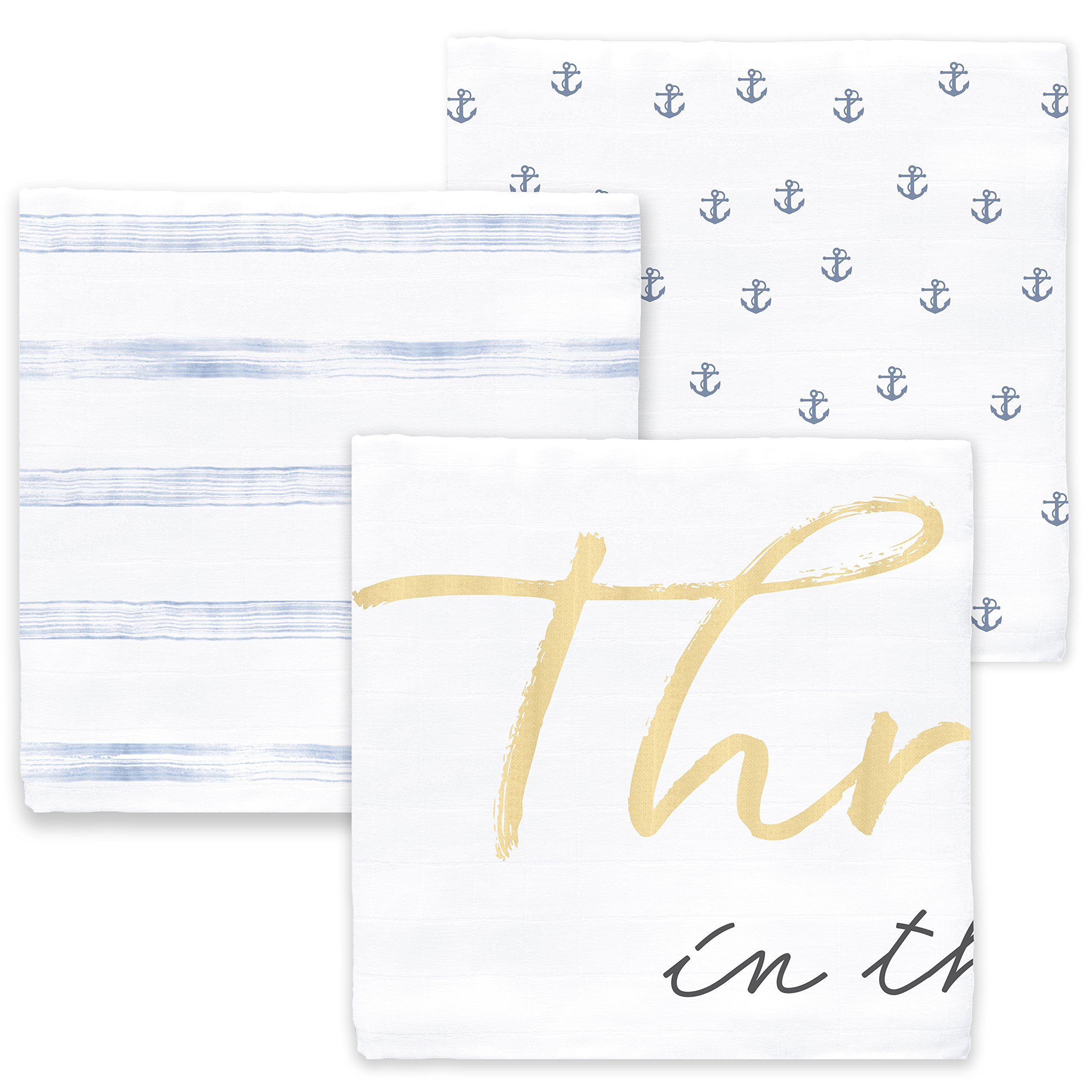 Amazing Baby Swaddle Studio Milestone Musselin-Decken 3er Set Thrive in the USA, Amerikanische Flagge, Denim