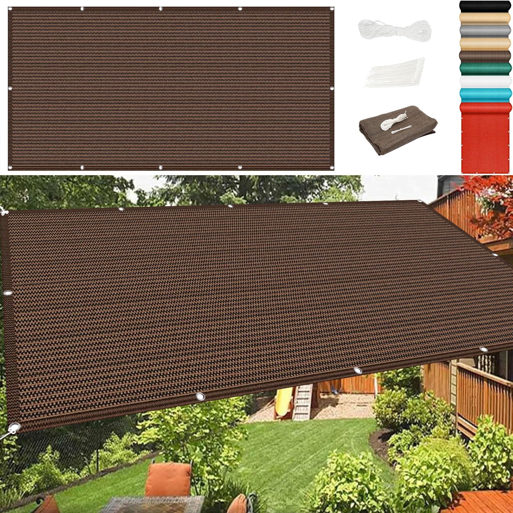 Rideau de soleil brise vent marron 150x500 avec filet ombrage