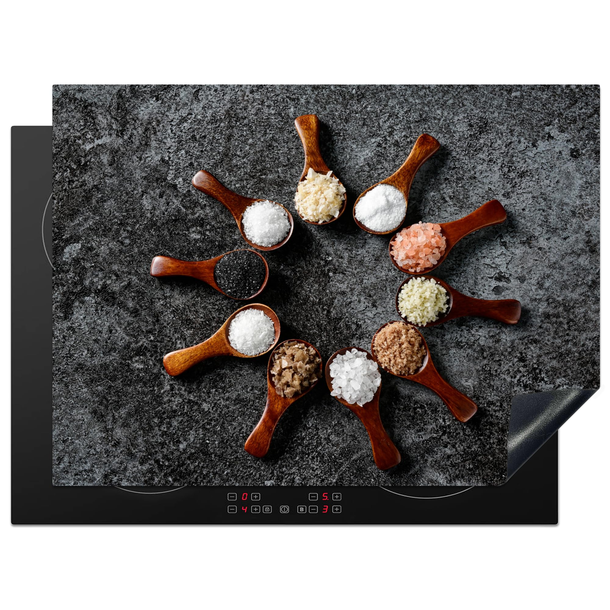 KitchenYeah© Induction Hob Cover Protector Mat 20.5"x27.6" / 70x52 cm Kitchen Universal Ceramic Covers for Electric Cookers Vinyl Spoon - Herbs - Spices - Kitchen - Industrial — image 1