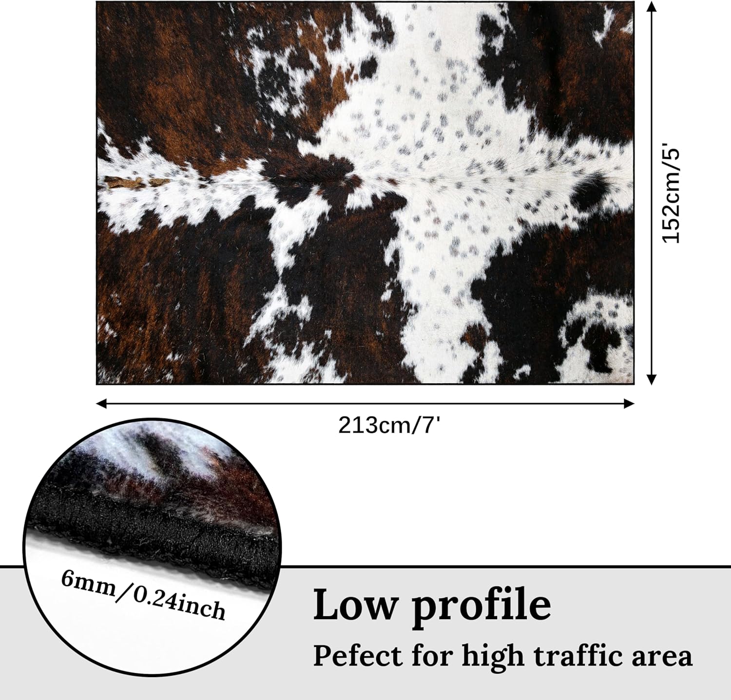 Western Area Rug 5x7 ft for Living Room Large Cow Print Non Slip Washable Rugs Ultra-Soft Low Pile Indoor Floor Mat Carpet for Bedrooms Playroom Office Kitchen