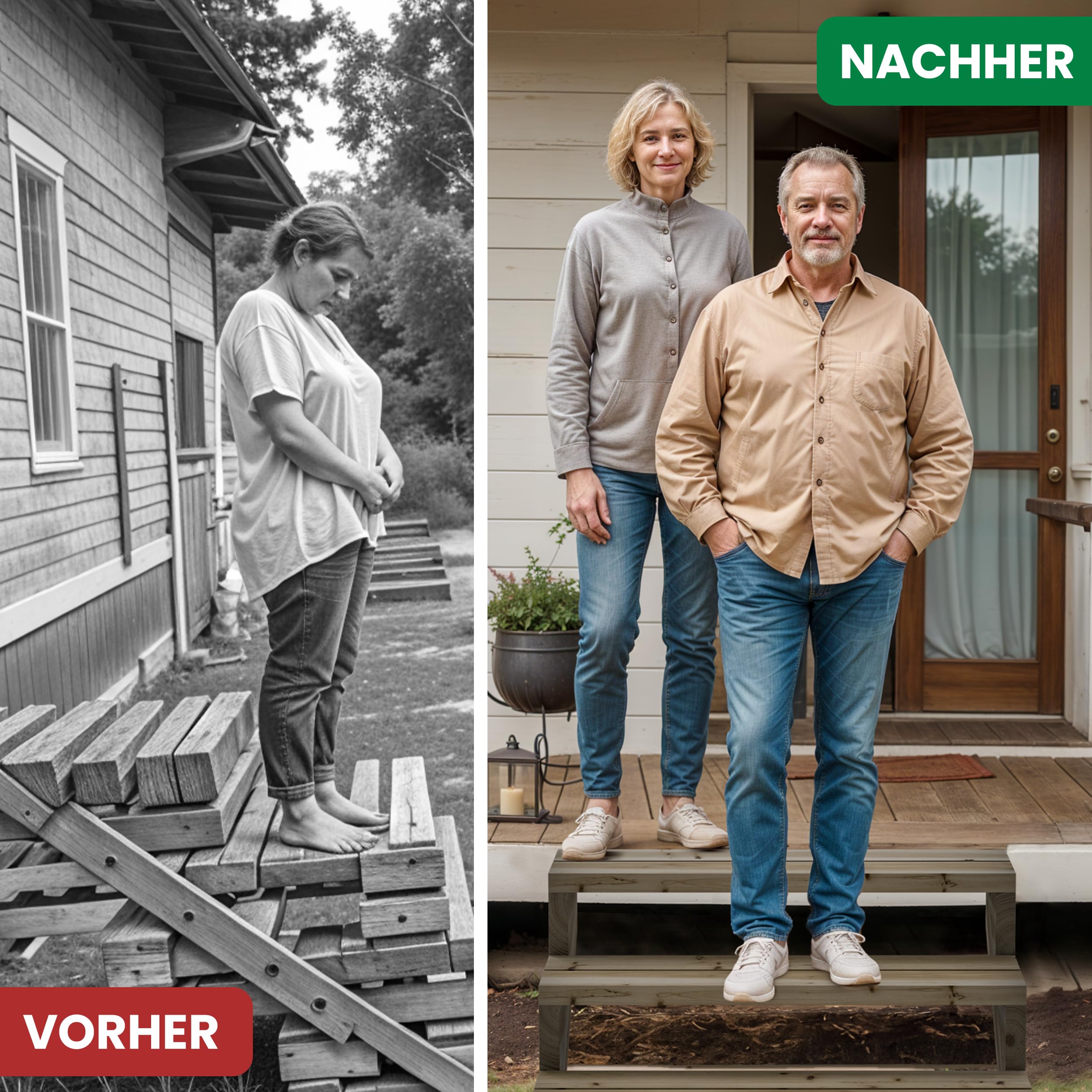 Gartenwelt Riegelsberger Escalera de terraza de pino impregnado – 95 cm de ancho, 2 peldaños, altura total 38 cm – Escalera exterior de madera maciza resistente a la intemperie con mejillas, tablones