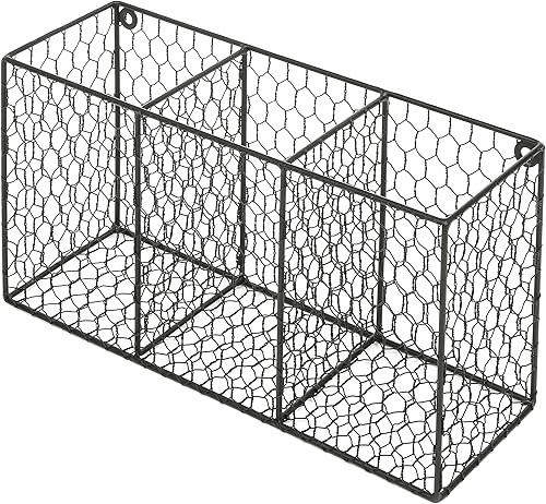 Miniatura 5 de MyGift Soporte rústico para utensilios de cocina, 3 compartimentos, color negro