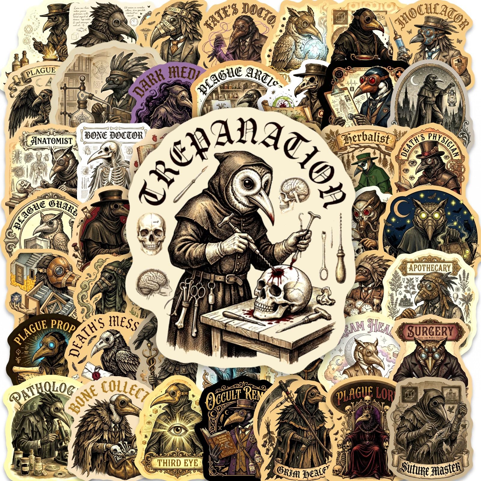 Lylsdsb Plague Doctor 50Pcs Stickers Dark Gothic Vinyl Decals For Laptops Skateboards Luggage Helmets Bikes And Phones Fans Lovers And Macabre Vibe Enthusiasts