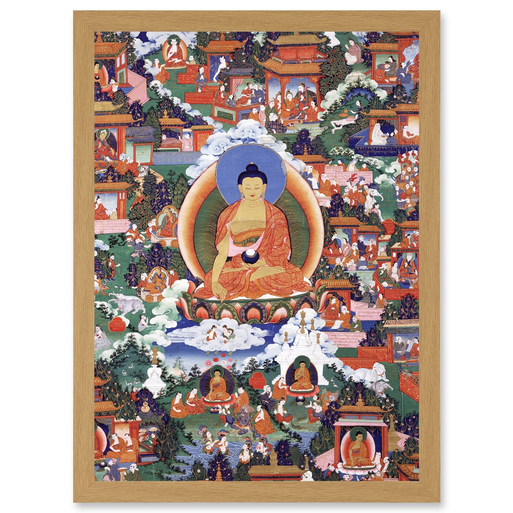 Artery8 Shakyamuni Buddha Avadana Legend Painting Royal Buddhism Artwork Framed Wall Art Print A4