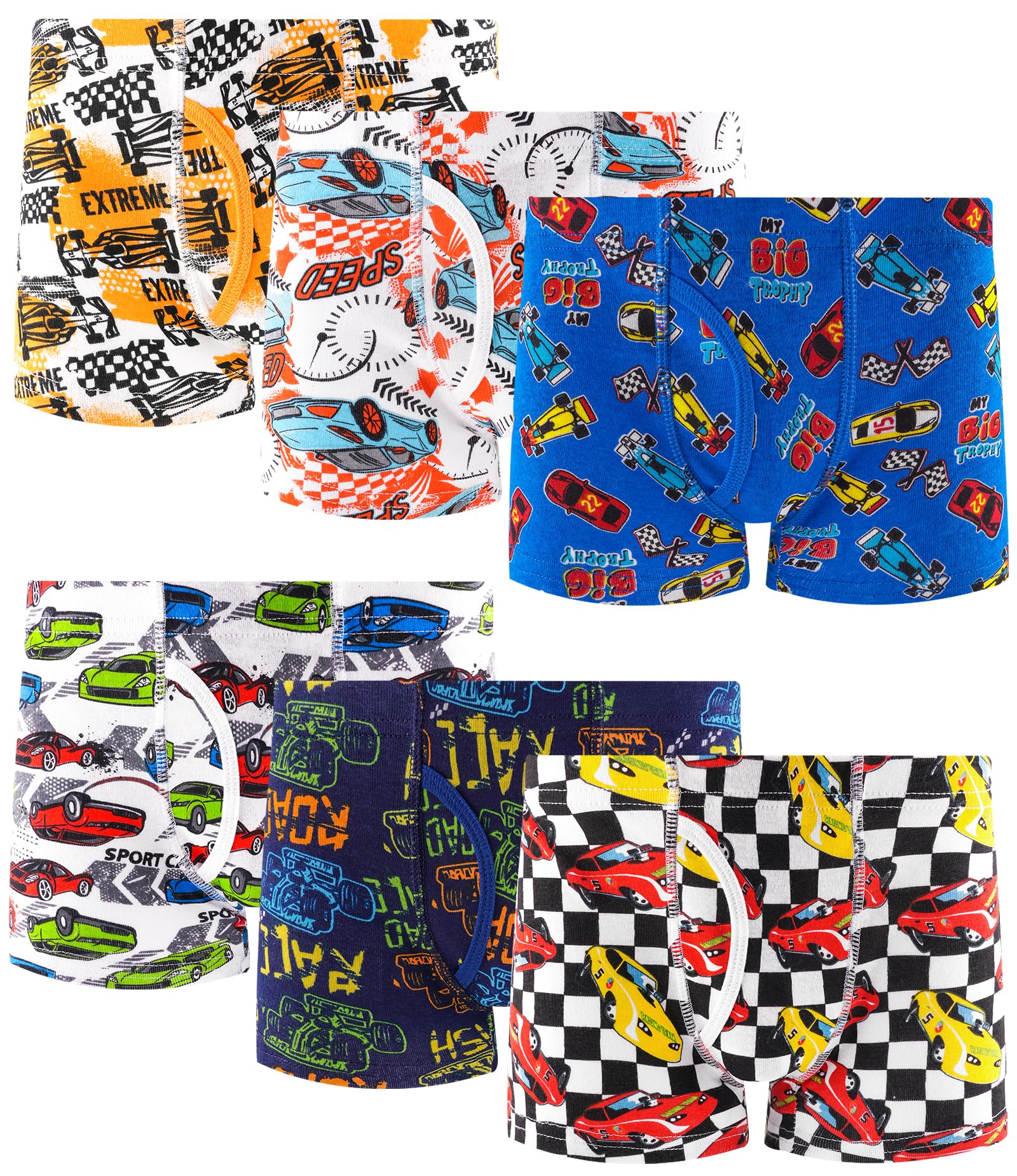 100% Cotton Boys Boxer Briefs Tagless Toddler Underwear (6-Pack) 5 Multi-race Car-a24