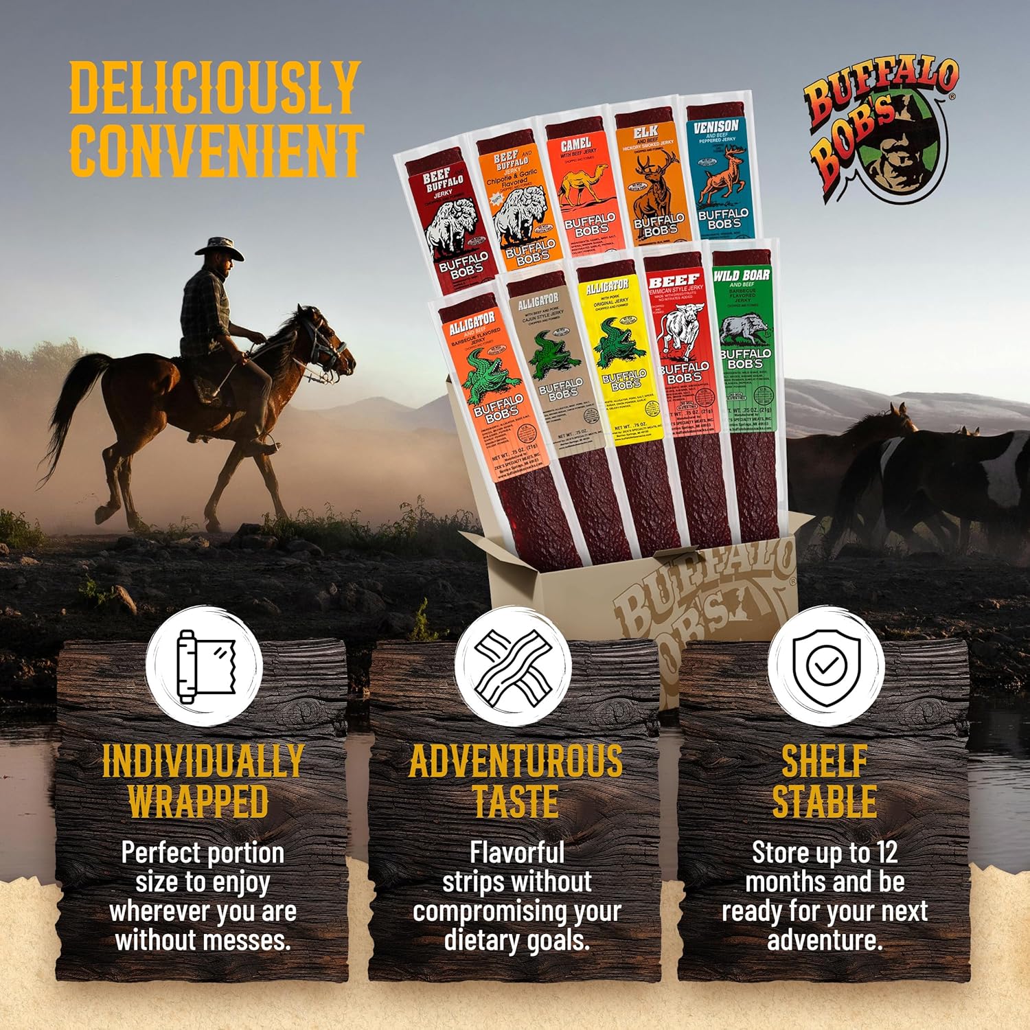 Buffalo Bob's Wild Game Meat Snack - Beef and Buffalo Chipotle & Garlic Jerky 10 Pack