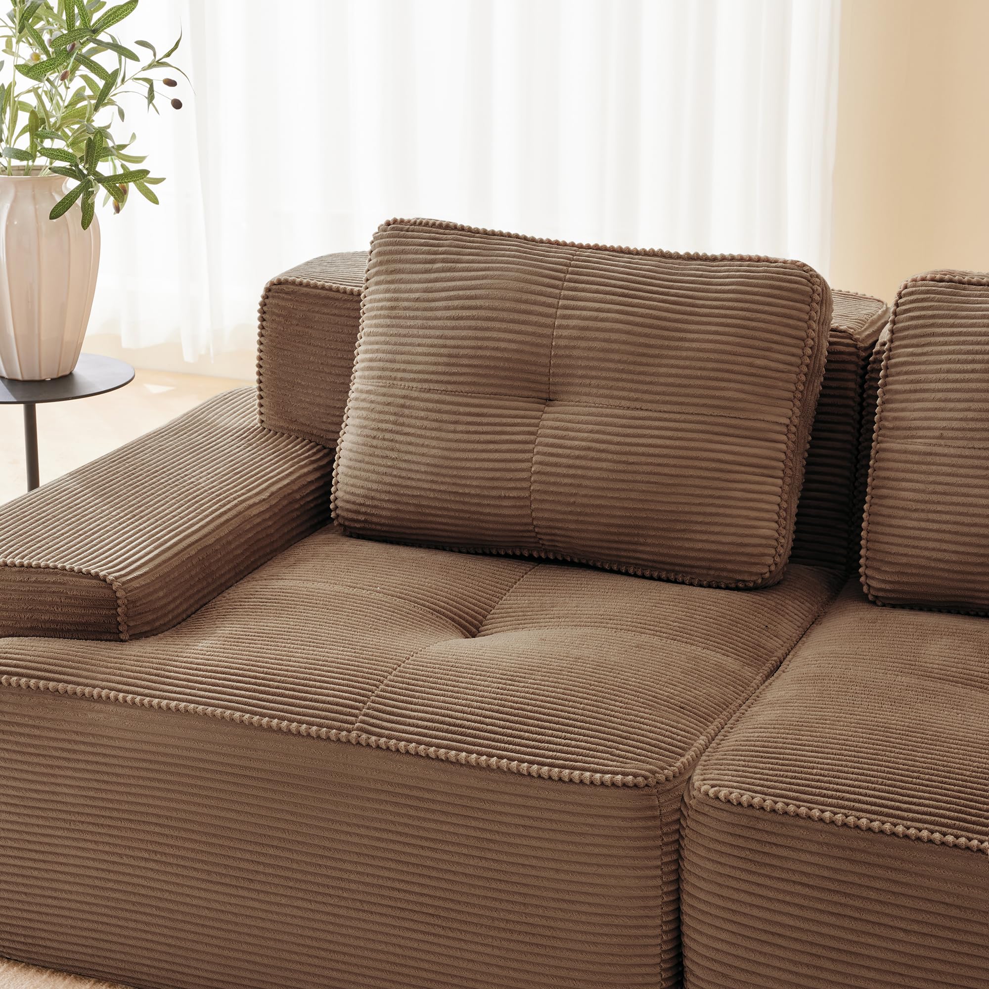 Boneless Sofá modular, moderno para salón con asiento bajo de 74 cm, sofá de pana, sofá tapizado en la nube combinable, para salón (marrón, 2S)