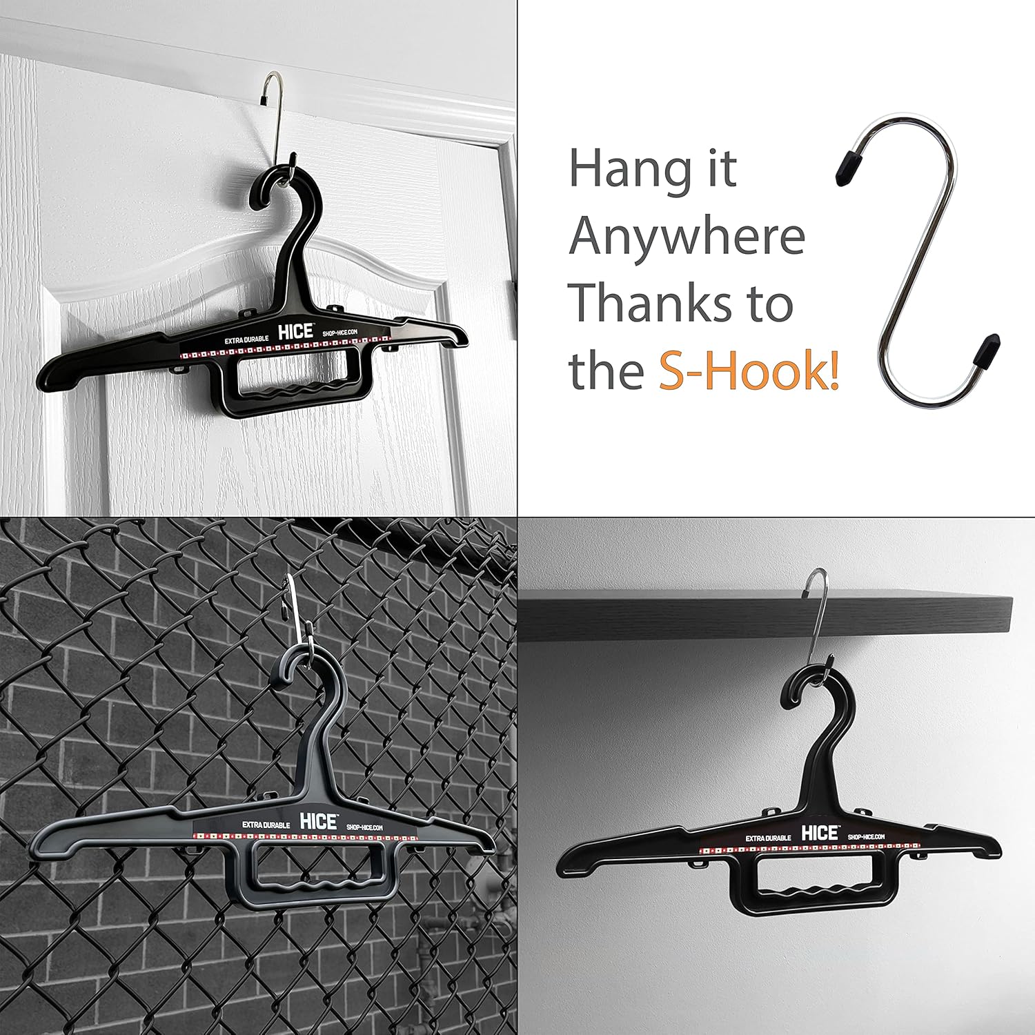 HICE - Garrison Heavy Duty Hanger | Original Heavy Duty Clothes & Equipment Hanger | 150 lb Load Capacity | Durable High Impact Resin | for Police, Military, Workwear & Clothing (Black, Set of 2)