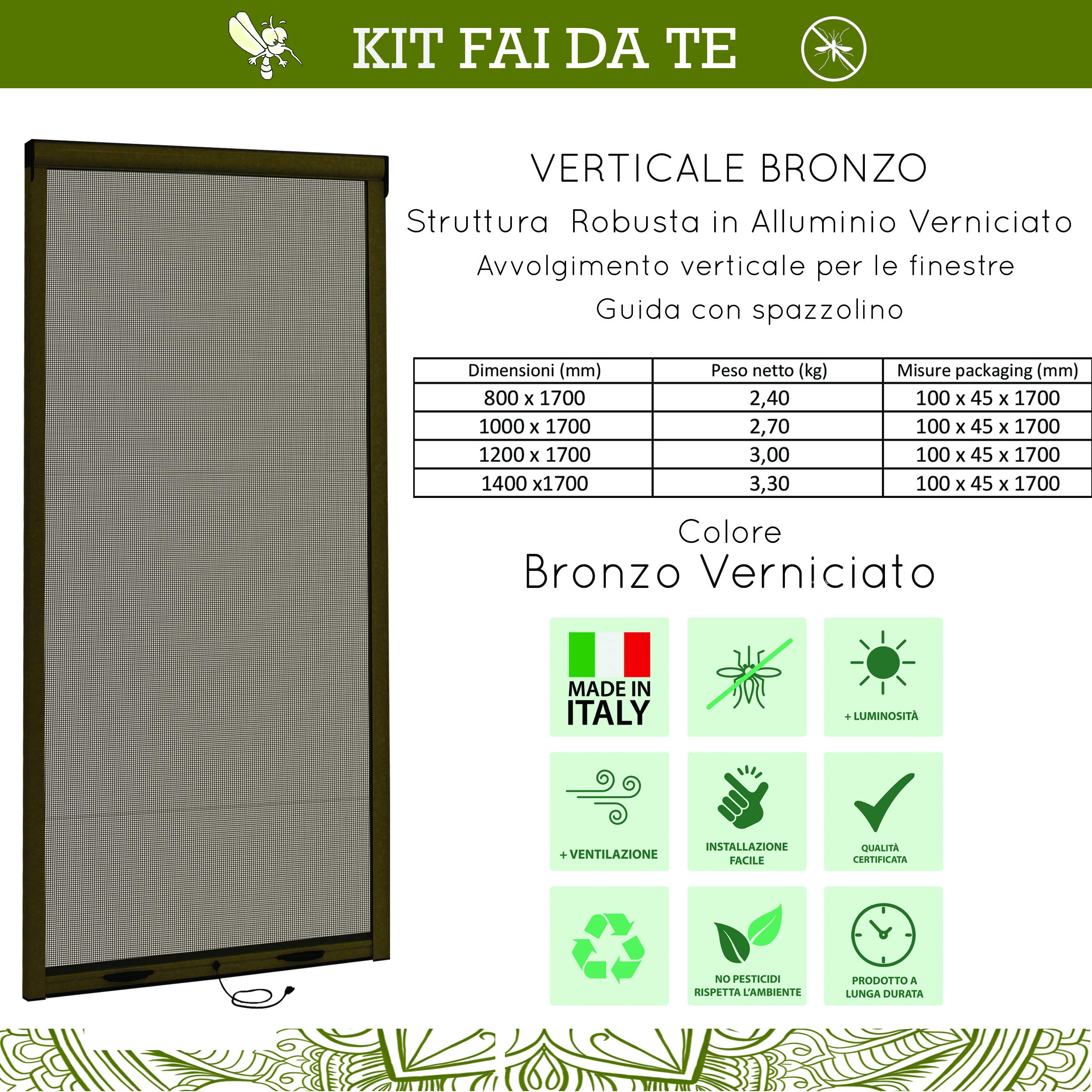 Zanzariere a Rullo per Porta Finestre Kit Fai Da Te Zanzariera Avvolgibile Riducibile In Alluminio Varie Misure (100x170, Bronzo)