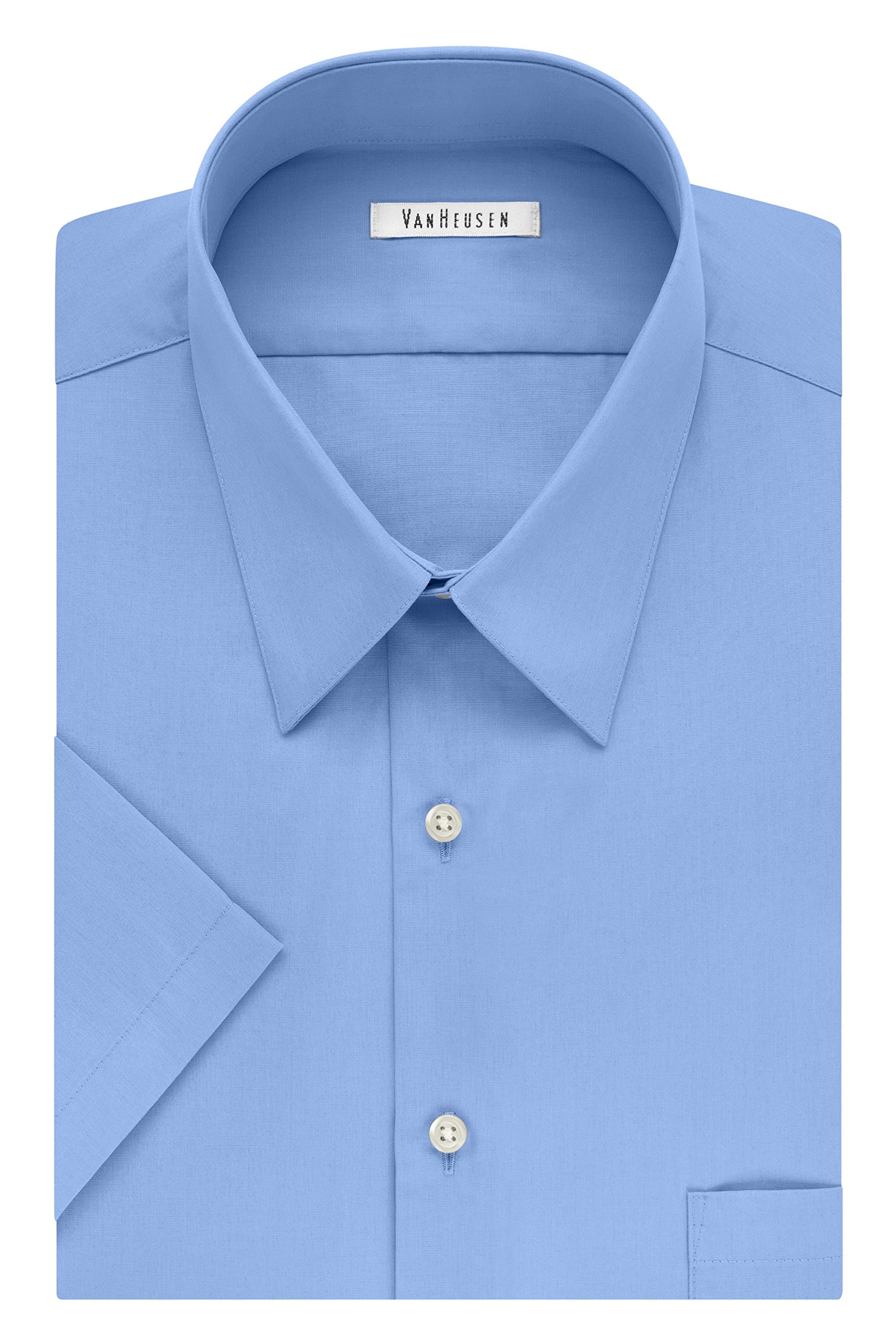 Van Heusen Men's Fit Short Sleeve Dress Shirts Poplin Solid (Big and Tall), Cameo Blue, 18.5" Neck