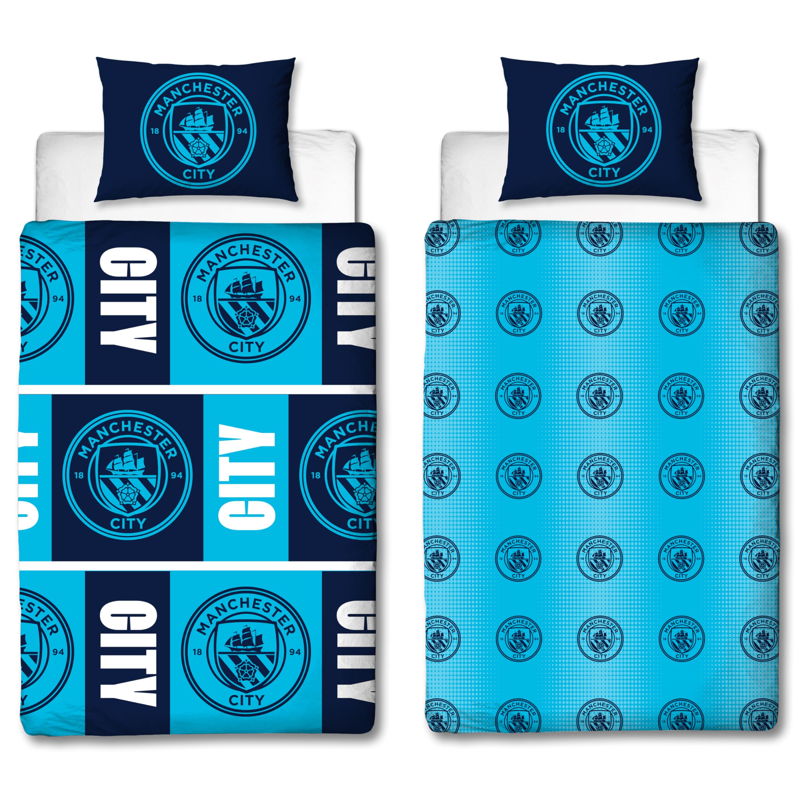 Manchester City Single Duvet Reversible Kids Quilt Cover Blue Football Bedding