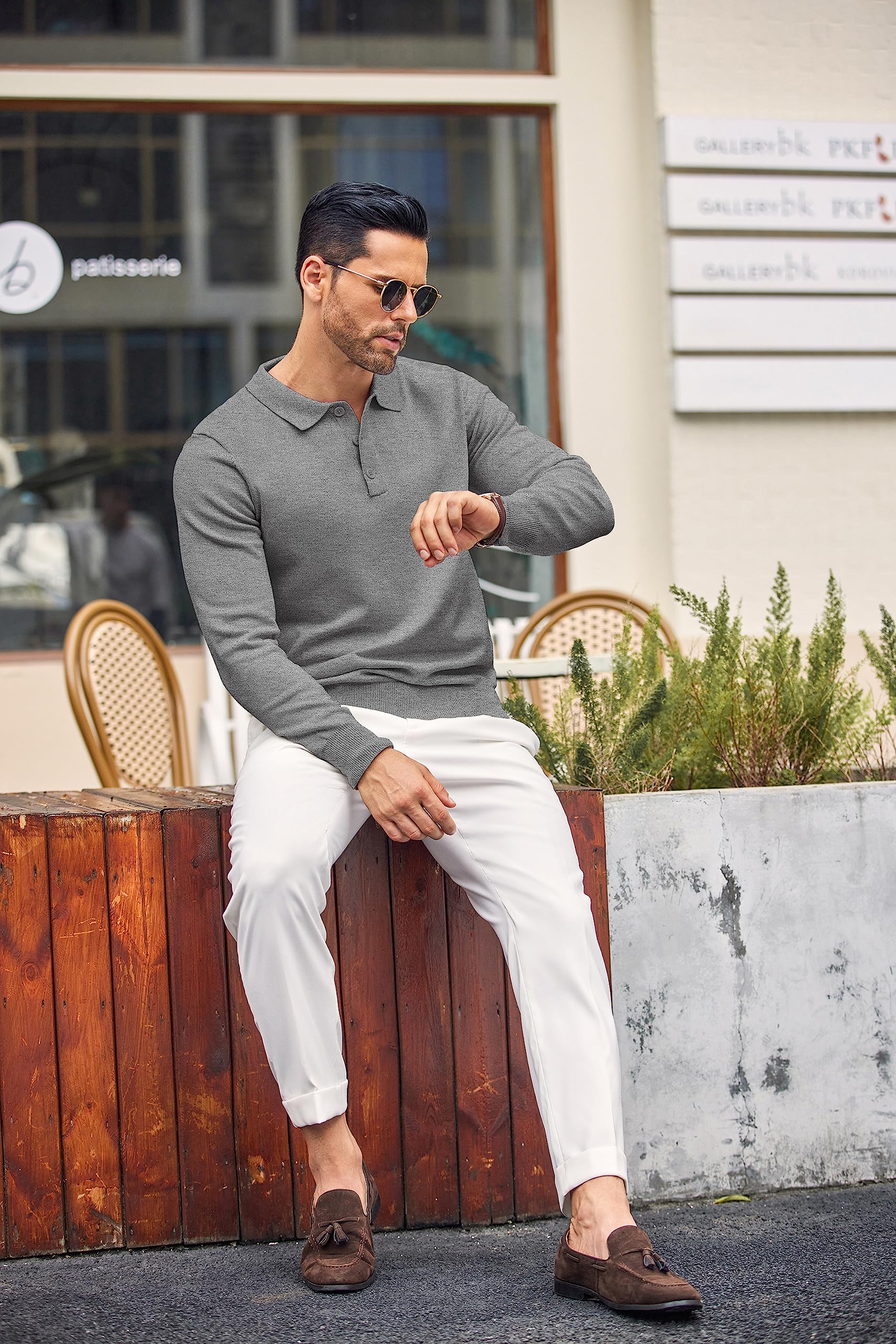 COOFANDY SuéTer Trenzado con Cuello De Polo para Hombre SuéTer De Punto Jersey De Manga Larga SuéTer BáSico Informal De Invierno