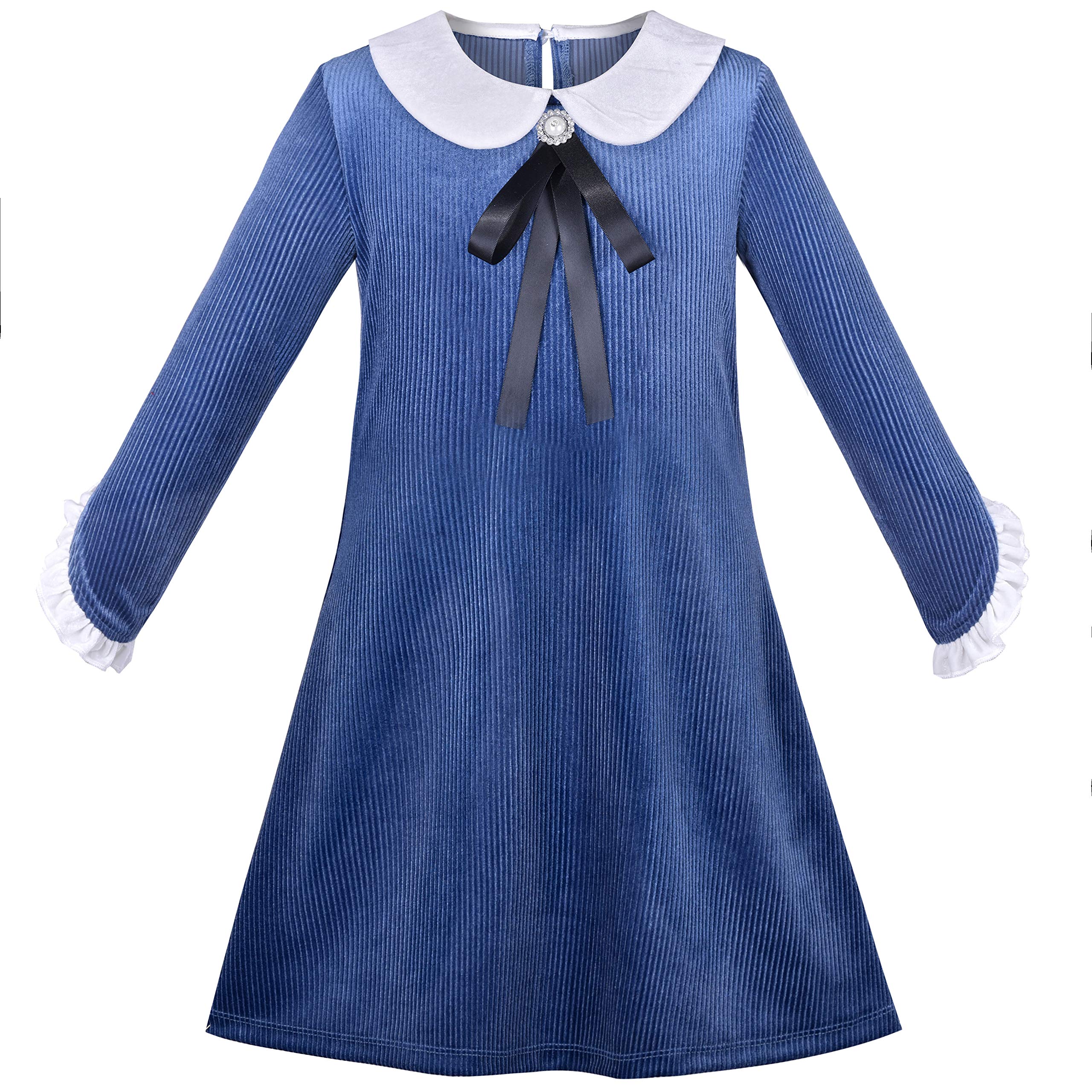 Sunny Fashion Vestido para niña Azul Marino Manga Larga Uniforme Escolar 5-10 años