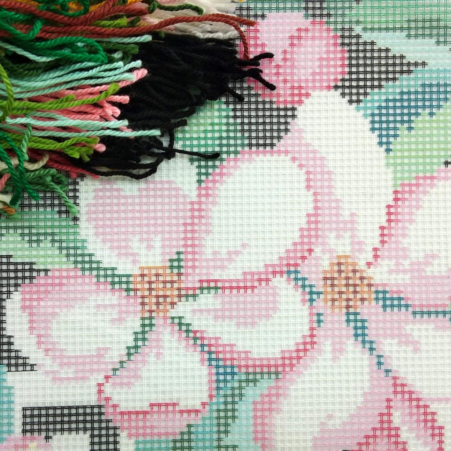 Brvsk Floral Embroidery Kit for Adults and Beginners — Night in May 16″ × 16″ with Clear, Precise Printed Design on Cotton Canvas; Includes 2 Needles, Yarn, and Easy-Read Chart