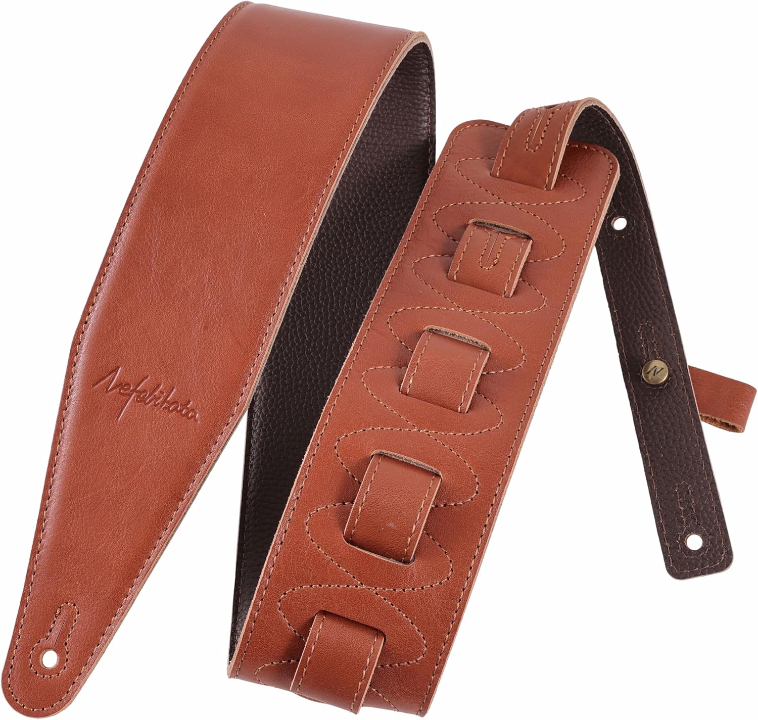 Nefelibata 3" Wide Guitar Strap, Full Grain Italian Leather Adjustable Guitar Straps with Foam Padding for Bass, Electric, and Acoustic Guitars