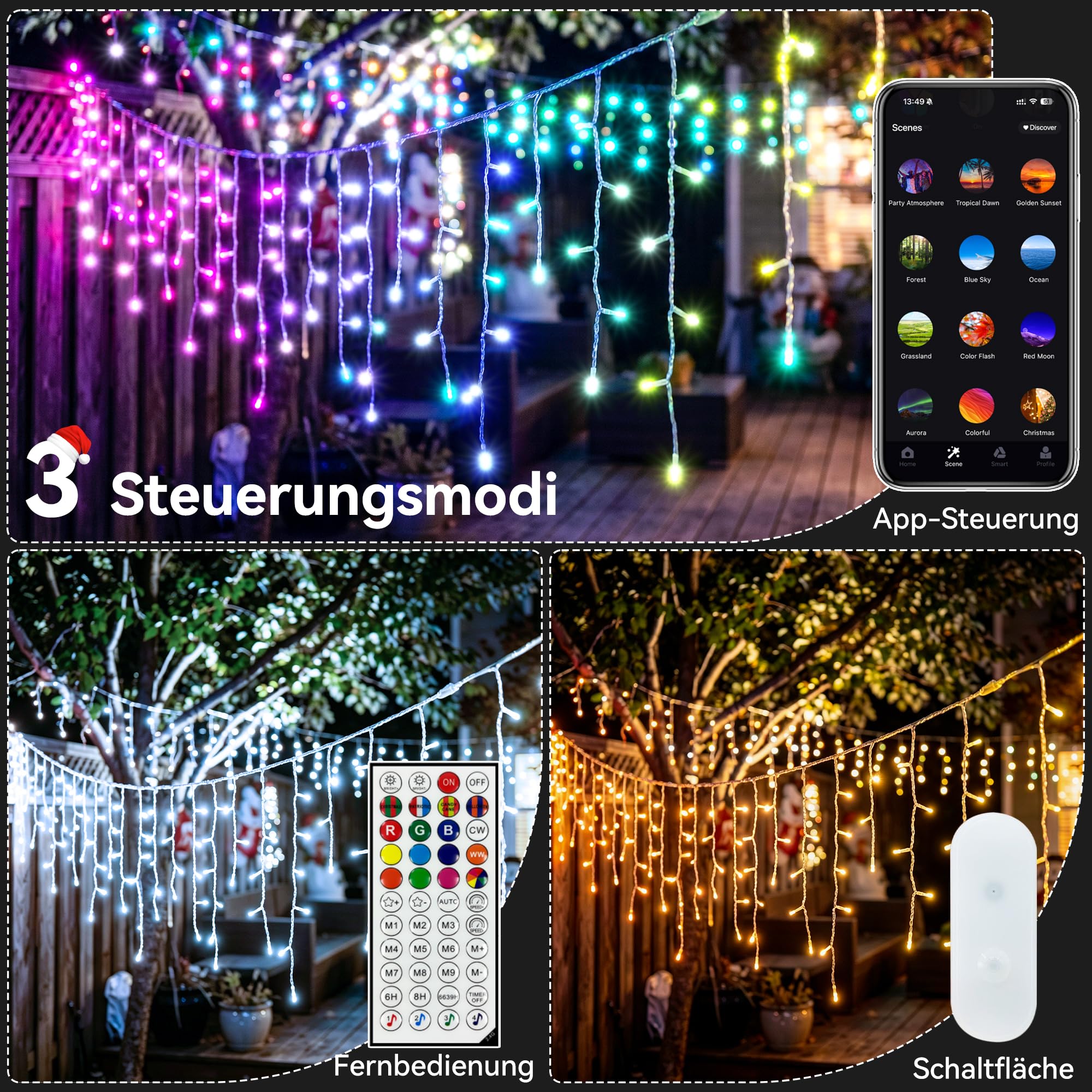 HeiPard Smart RGB Eisregen Lichterkette Außen