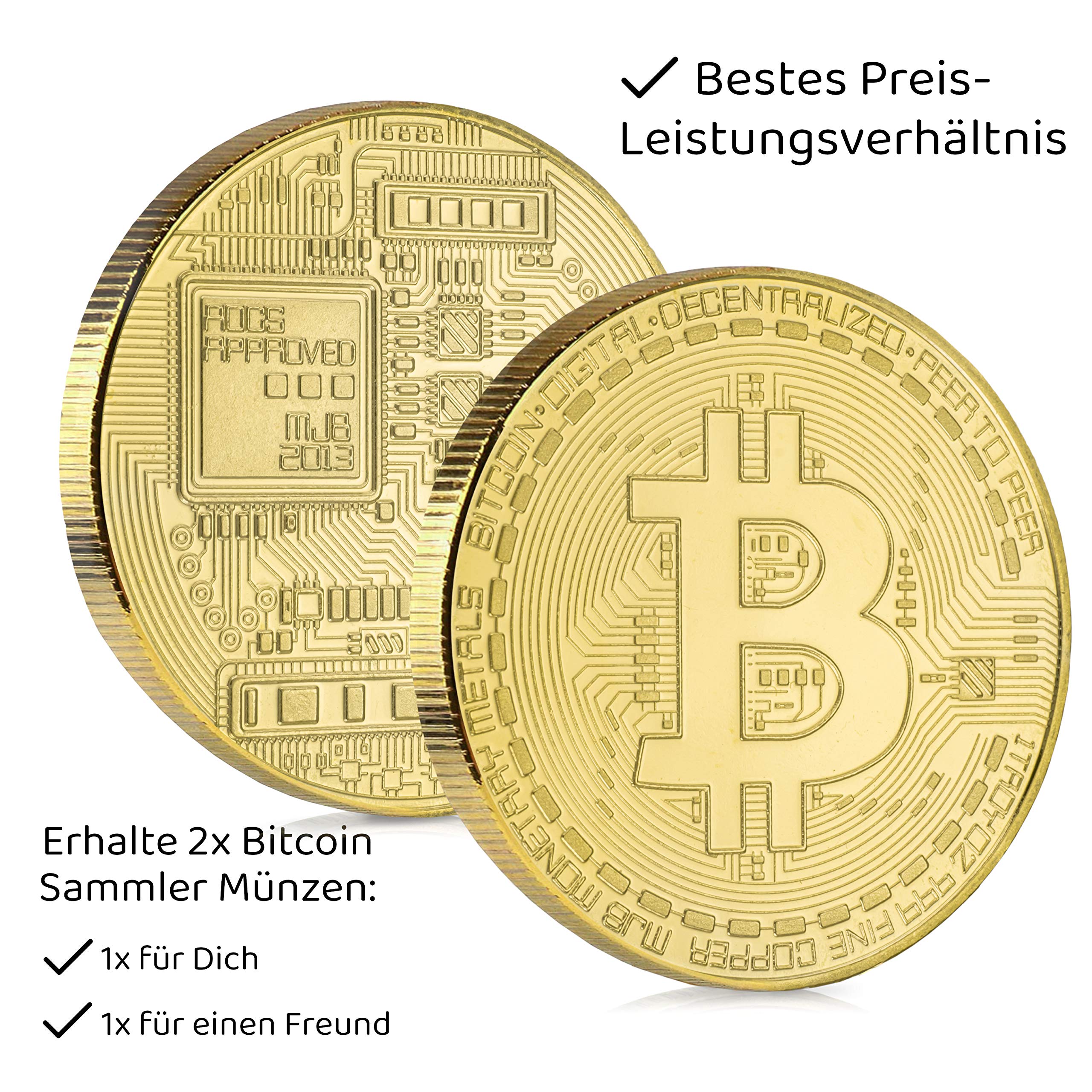 Bitcoin Coin - 2 x Bitcoin Coins with Wafer-Thin 24 Carat Real Gold Coating  - BTC Crypto Coins - Ideal as a Gift (2 x Bitcoins) : Amazon.de: Toys