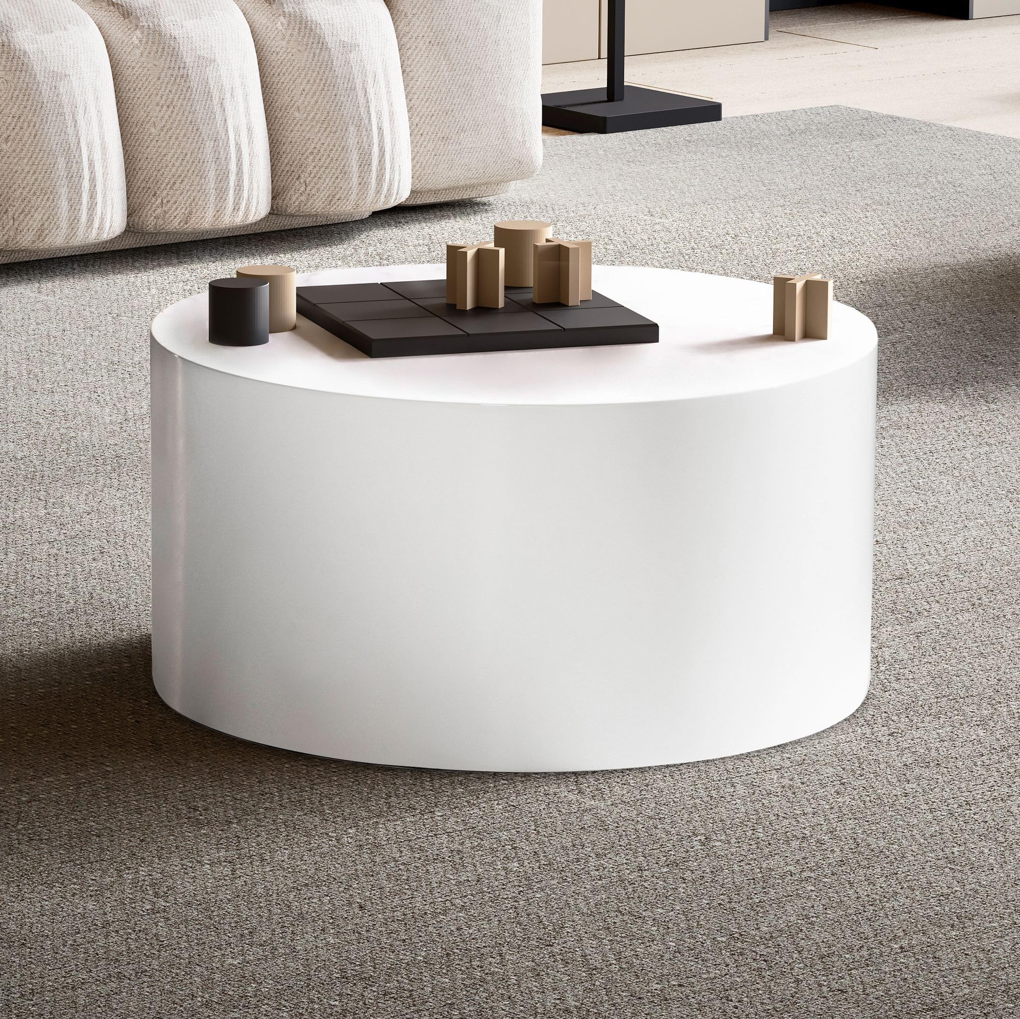 FineBuy Table Basse MONOBLOC Ronde 60x60x30 cm Blanche Brillante