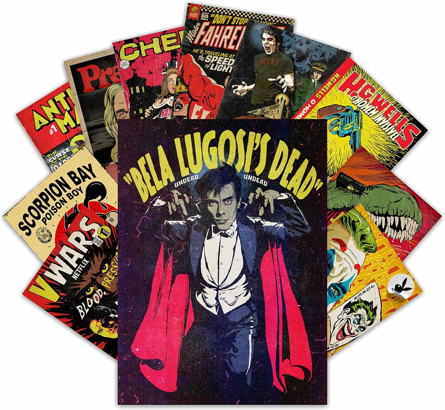 HK Studio Vintage Movie Posters Decal for Theater Room, Dorm - Horror Movie Posters for Room Aesthetic 90s - Movie Theater Decor - 8" x 12" Pack 12