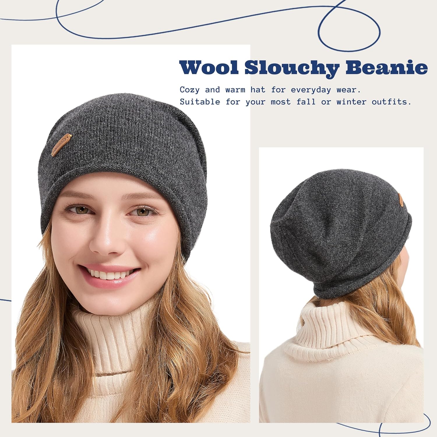 ACUSHLA 100% Merino Wool Slouchy Beanie for Women & Men Knit Winter Hat Unisex Warm Skull Cap for Cold Weather - Image 2