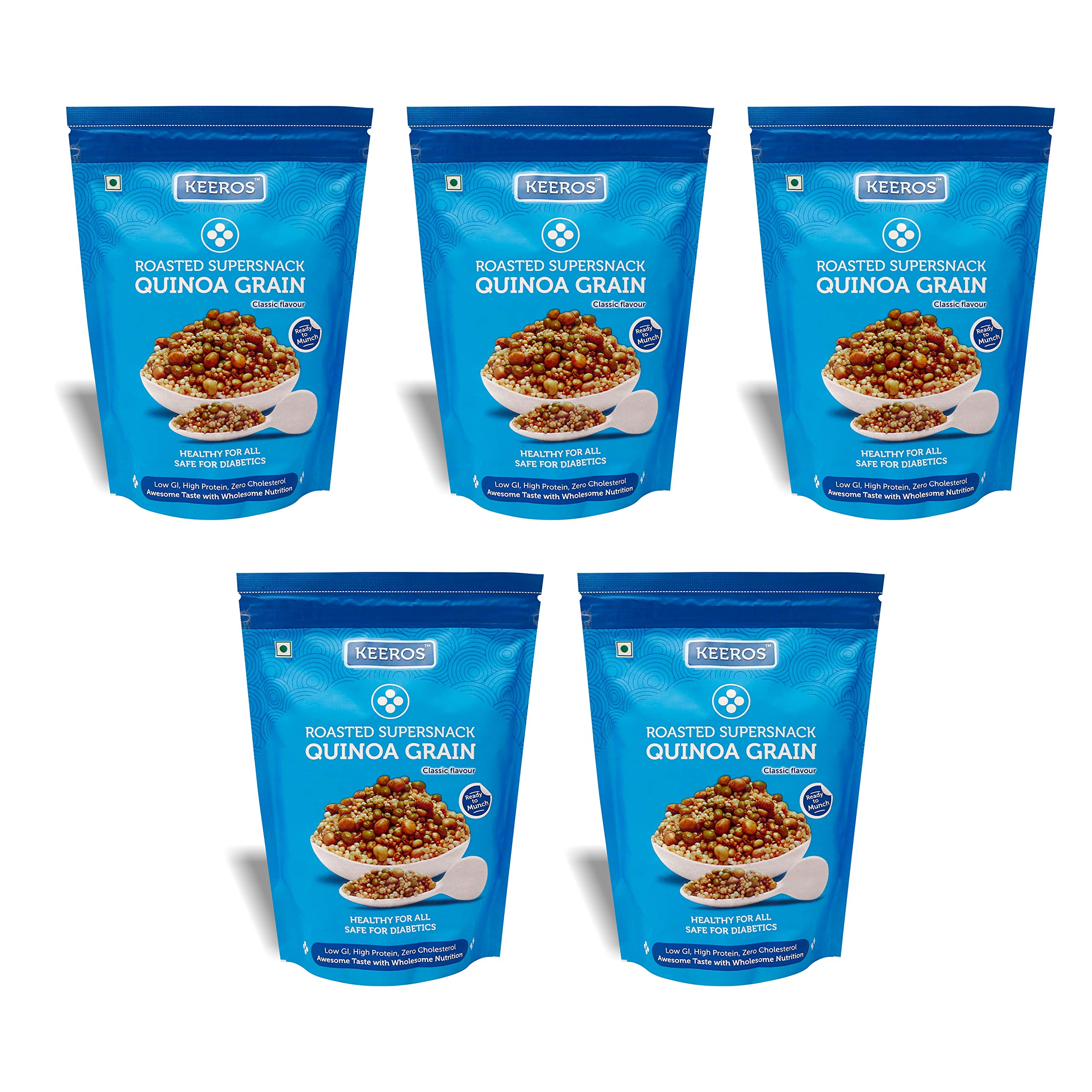 Keeros Quinoa Grain Healthy & Diabetic Friendly Roasted Snacks | Low GI, High Protein, Tasty & Lightly Spiced Mix of Quinoa Puffs & 4supergrains | Diet Namkeen & Snacks for Weight Loss |Pack of 5x250g (B09D3VBQ6L) Amazon Price History, Amazon Price Tracker