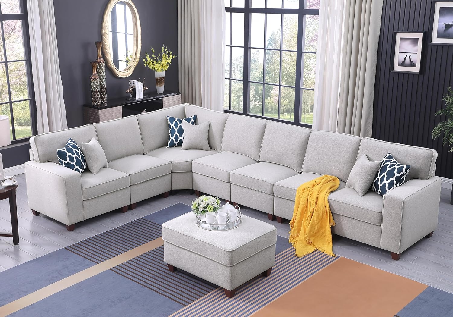 Reid Sectional Modular Sofa with Ottoman for Living Room, Apartment, Bedroom, Office, Dorm