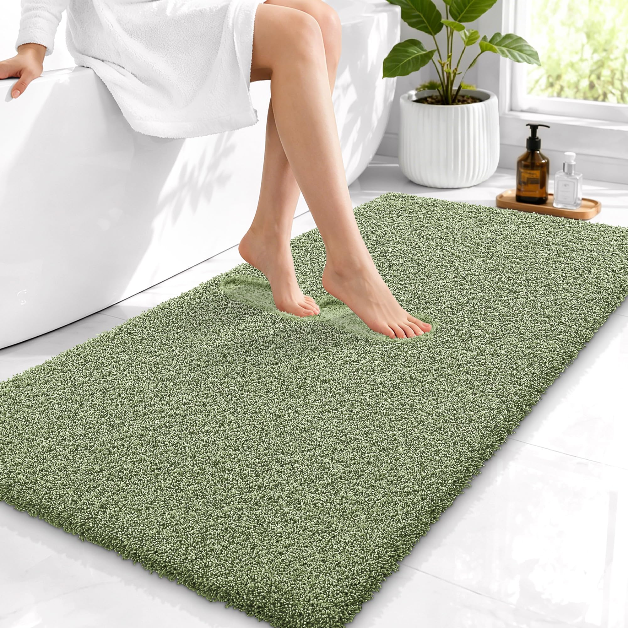 OLANLY Microfiber Bathroom Runner Rugs 44x24, Soft Bath Mat, Sage Green