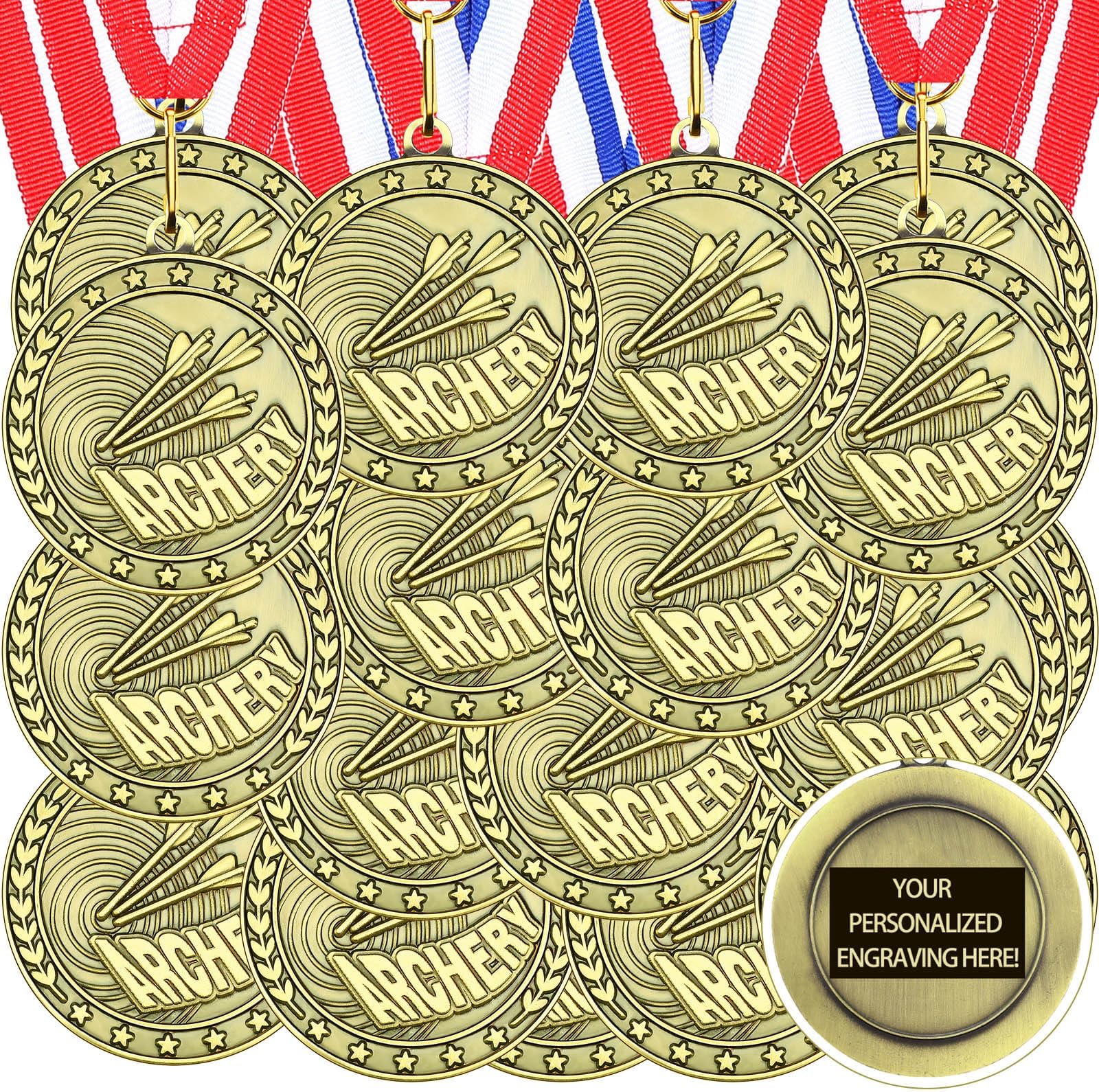 36 Pcs Award Medals Bulk with Neck Ribbons Gold Sports Awards Football Volleyball Archery Basketball Dink Ball Cheer Track Bowling Medals for Sports Participation Winner Gift