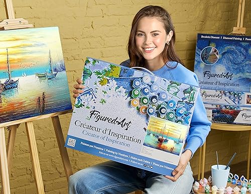 Vista 167 de Figured'Art - Juego de pintura por números, lienzo enrollado sin marco, para manualidades, para adultos, 16 x 20 pulgadas, jarrón de peonías