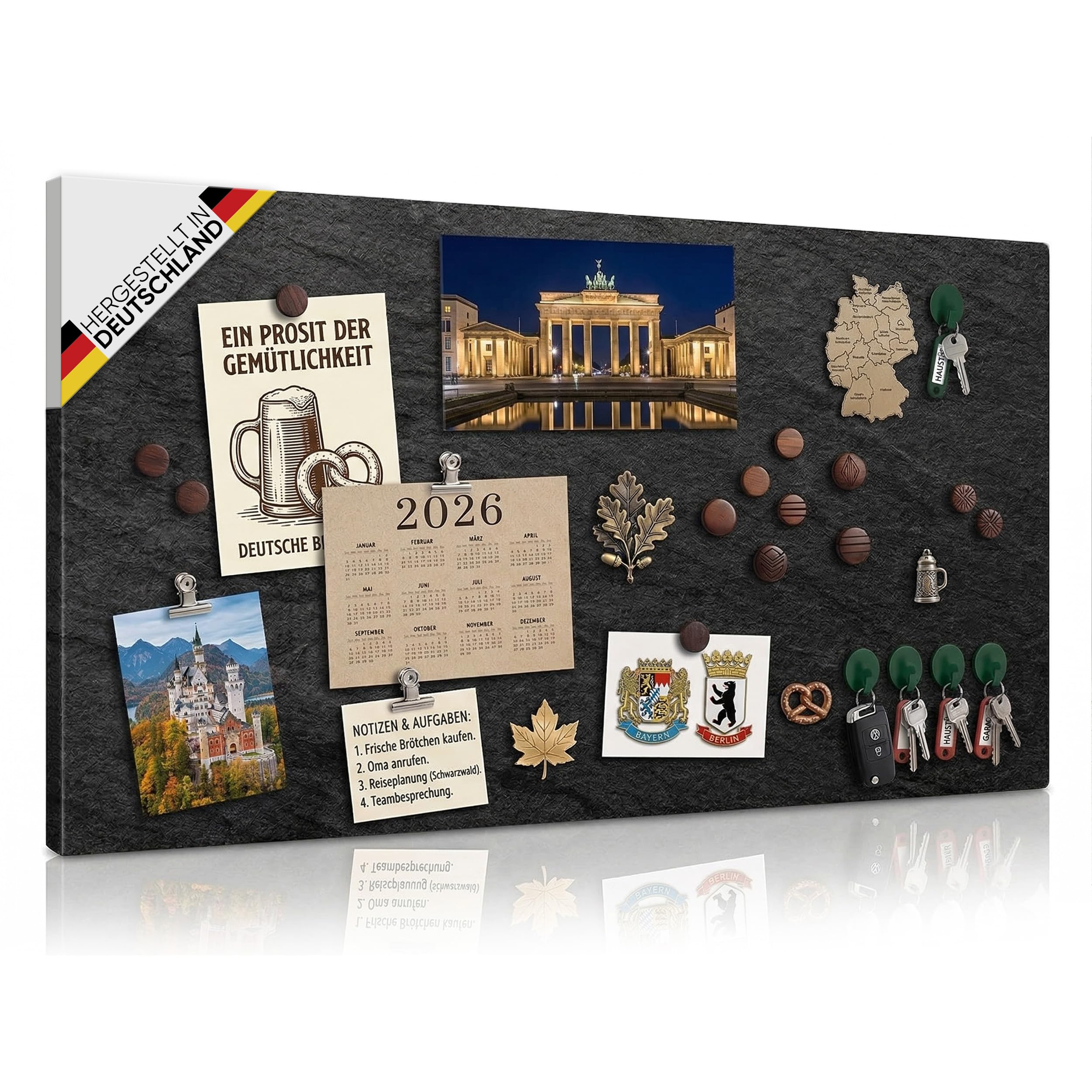 Magnettafel Pinnwand XXL Schieferoptik Anthrazit – Magnetwand aus Stahl 3 mm inkl. Aufhängung & 4 Magnete – Made in Germany