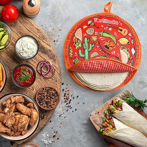 Miniatura 6 de Tortillada - Calentador de tortilla de 12 pulgadasrecipiente de calor para microondas hecho de algodónpoliéster (rojo)