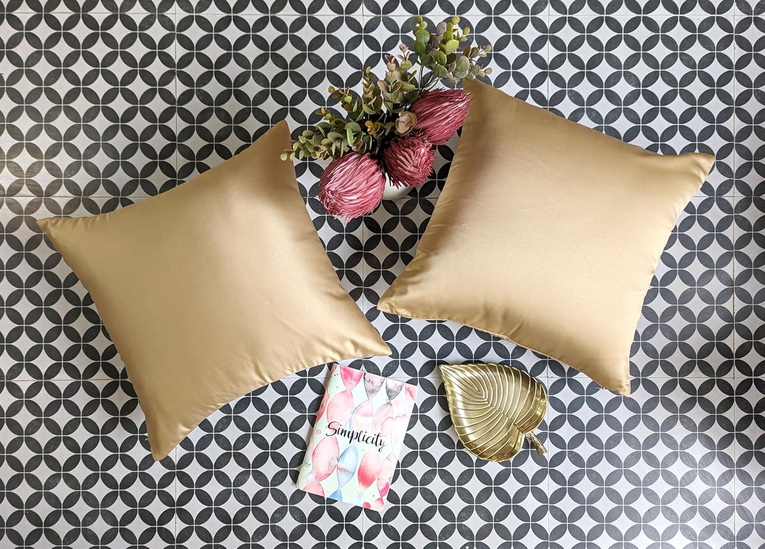 AVKA Studio Heavy Quality Satin Throw Pillow Covers - Dark Beige - Set of 2-20x20 Decorative Pillow Covers - with Lining and Zipper Closure - Faux Silk Luxury Toss Pillows for Couch Sofa - No Insert
