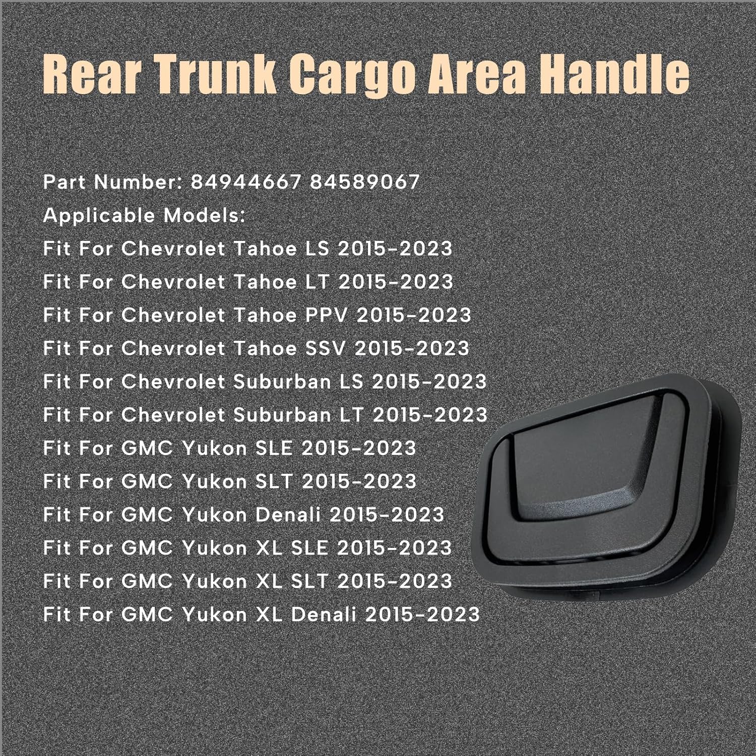 Rear Trunk Cargo Area Handle Fit for GMC Yukon XL 2015-2023 Fit for Chevrolet Tahoe Suburban 2015-2023 Car Cargo Storage Cover Handle Replace 84944667 ABS Plastic Black
