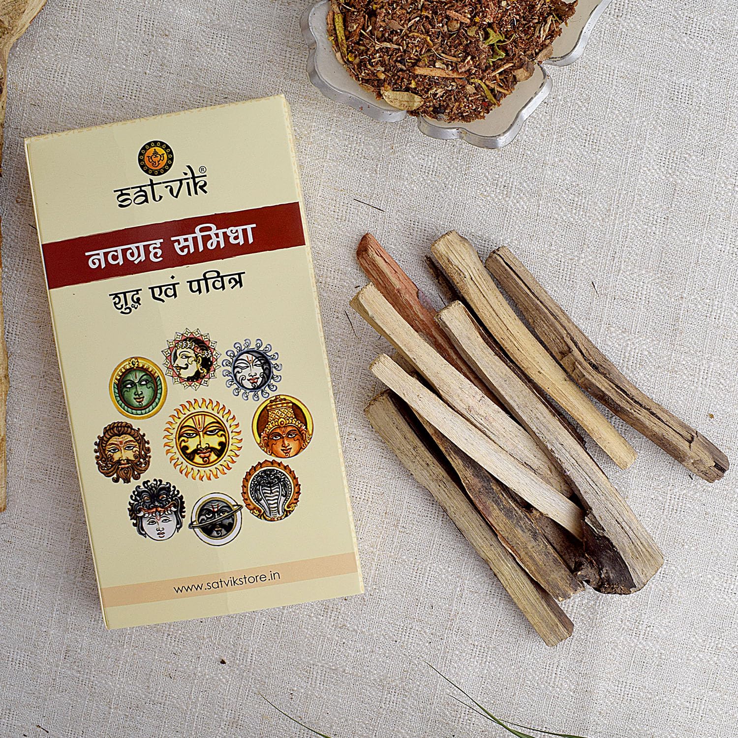 Satvik Navgarh Samidha 9 Planet Wood Sticks for Hawan/Havan Yagya Aam Ki Lakdi Shanti Hindu Pujan Rituals Home Mandir Religious Spiritual Prayers Pooja Nine Planet Wood Aarti Samagri Homam Kit (1 SET)