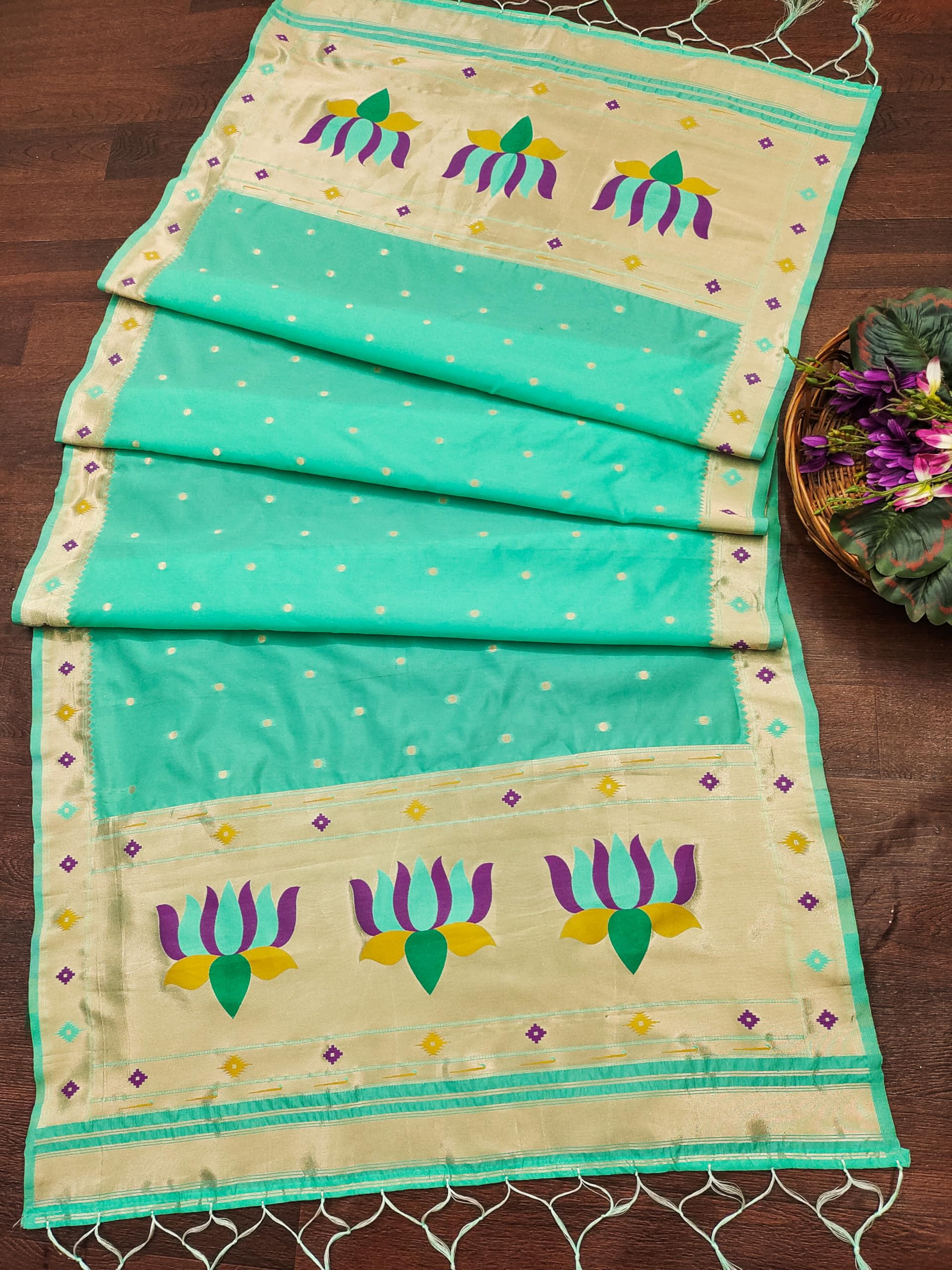 DEVANGI Women's Woven Banarasi Silk Dupatta/Chunni For Women, Floral Print 1 Meter Wide and 2.3 Meter Length Printed Designer Dupatta/Chunni For Girls(OM-DT-67-CGREEN) - Image 3 thumbnail