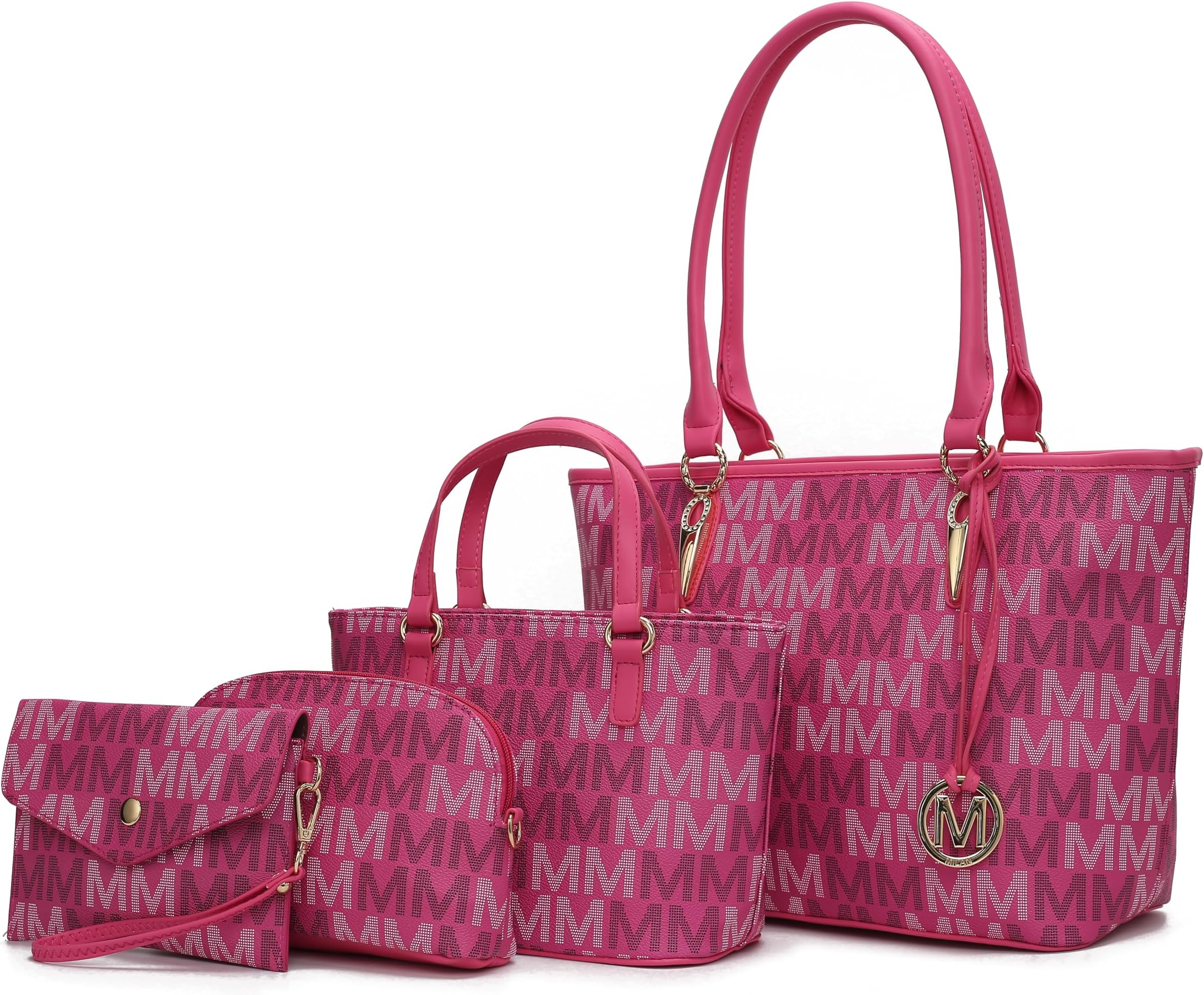 MKF Collection 女性用トートバッグ、ショルダーハンドバッグ&リストレットポーチパーストップハンドルヴィーガンレザー4枚セット手帳