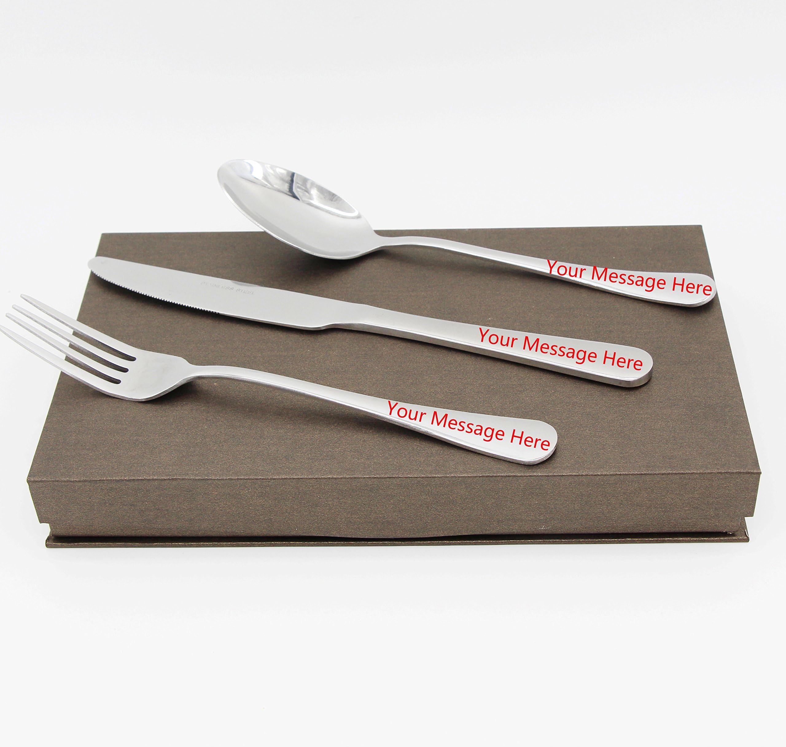 Custom Adult Fork Spoon Knife Add Your Own Custom Name or Message or Photo on Your Fork Knife Spoon Flatware Set Cutlery Sets By Yongcunusa (3PCS)